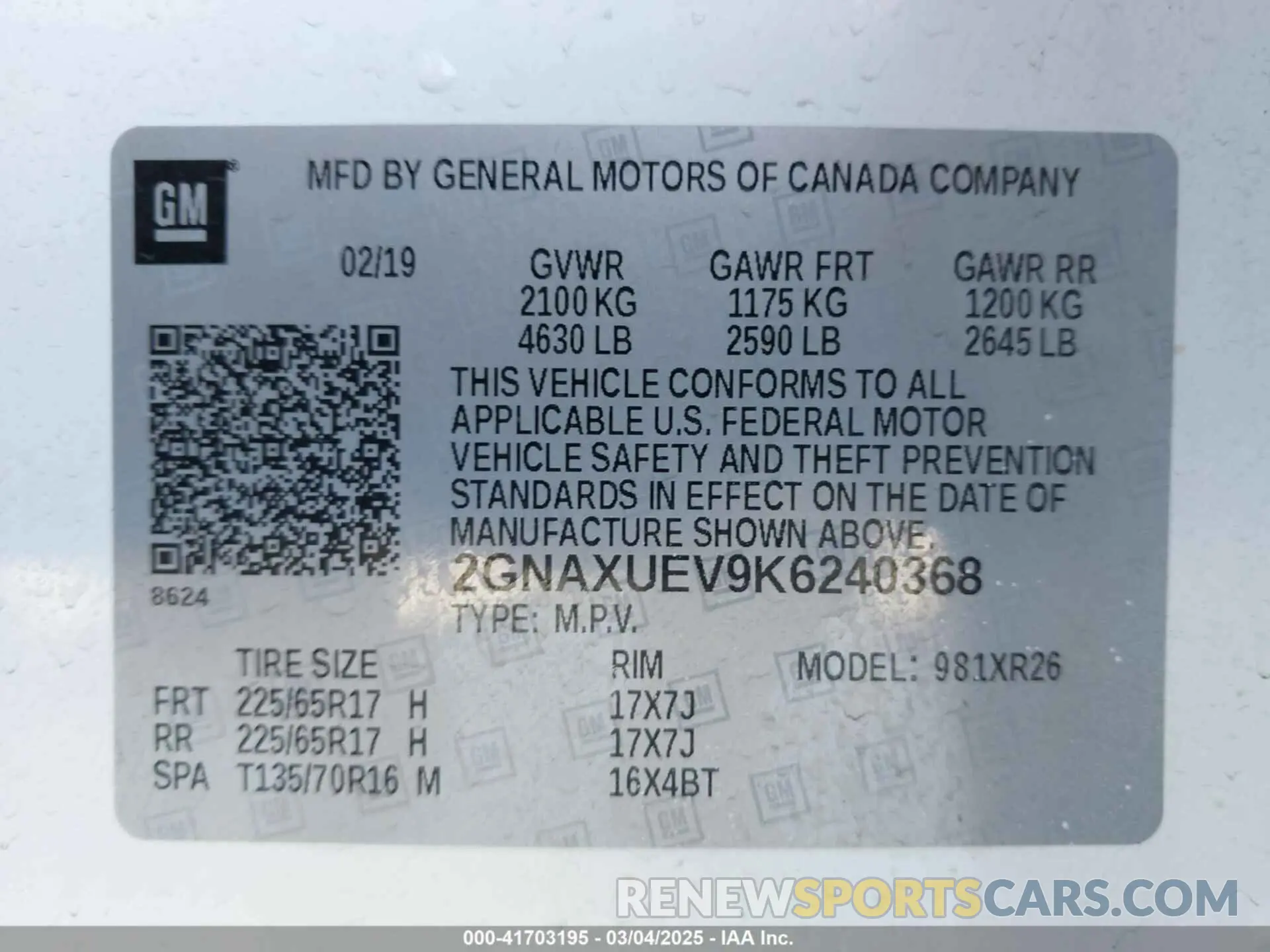 9 fotografías del automóvil dañado 2GNAXUEV9K6240368 CHEVROLET EQUINOX 2019