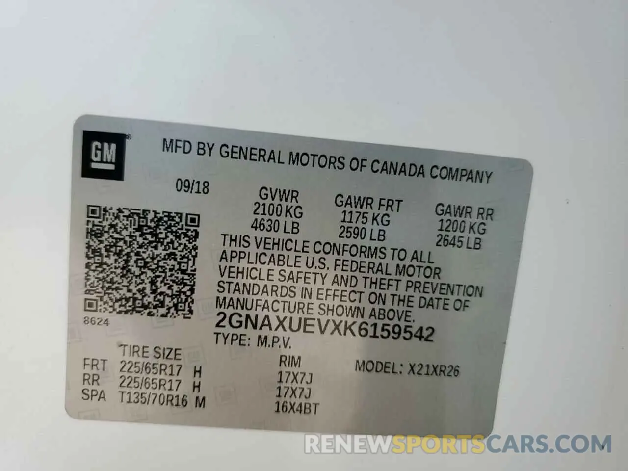 13 fotografías del automóvil dañado 2GNAXUEVXK6159542 CHEVROLET EQUINOX 2019
