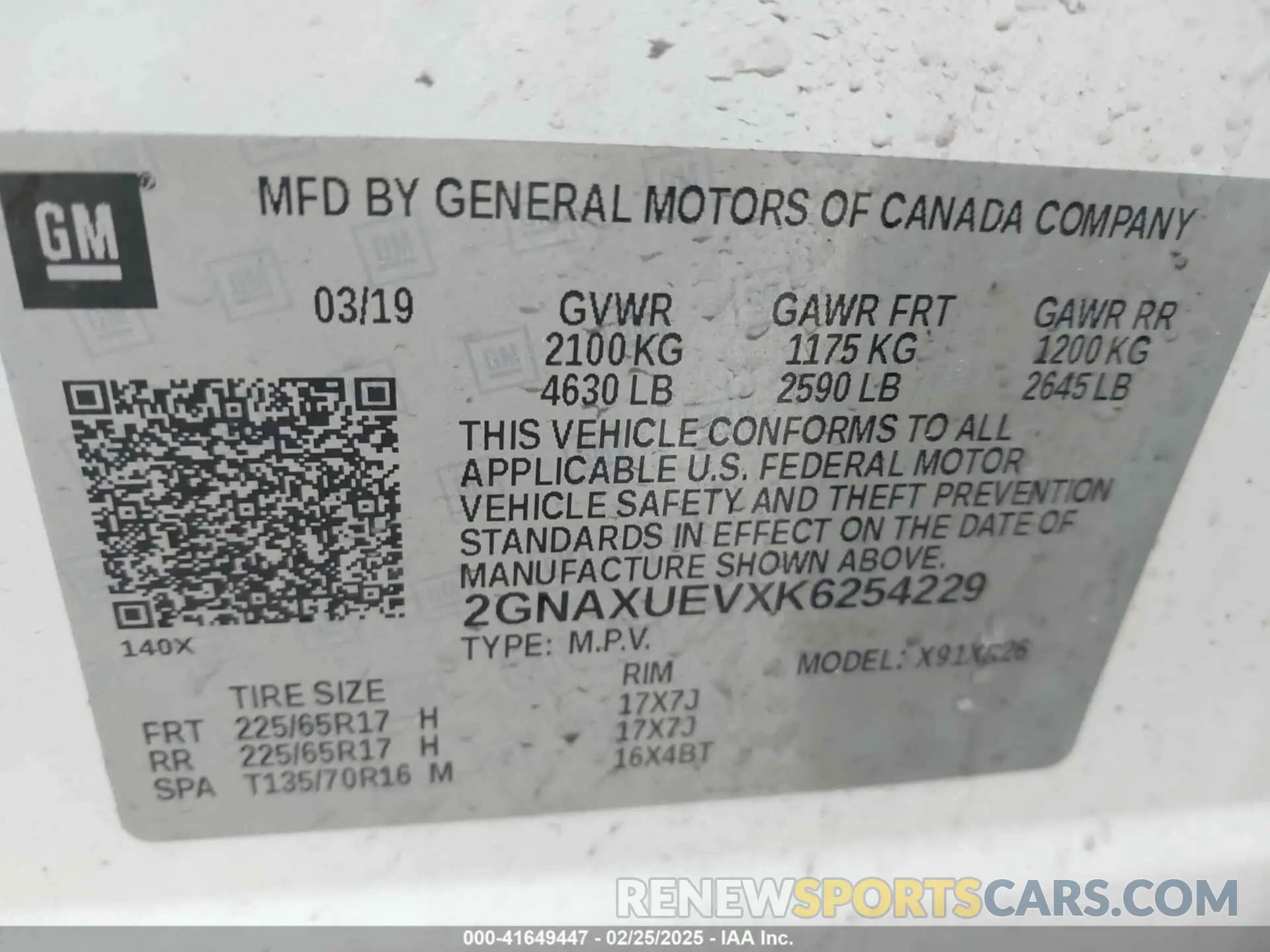 9 fotografías del automóvil dañado 2GNAXUEVXK6254229 CHEVROLET EQUINOX 2019