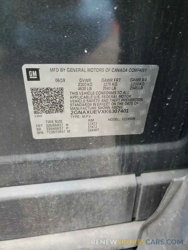 13 fotografías del automóvil dañado 2GNAXUEVXK6307401 CHEVROLET EQUINOX 2019