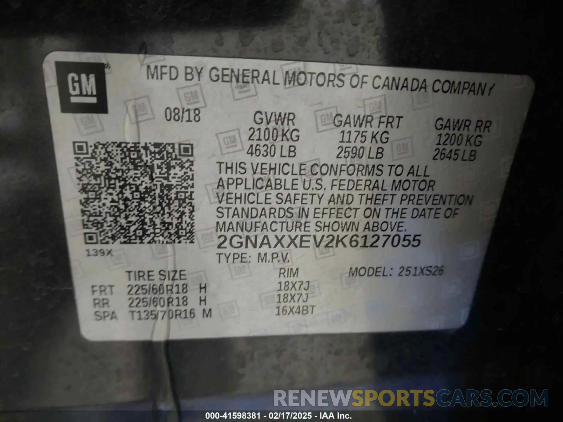 9 fotografías del automóvil dañado 2GNAXXEV2K6127055 CHEVROLET EQUINOX 2019