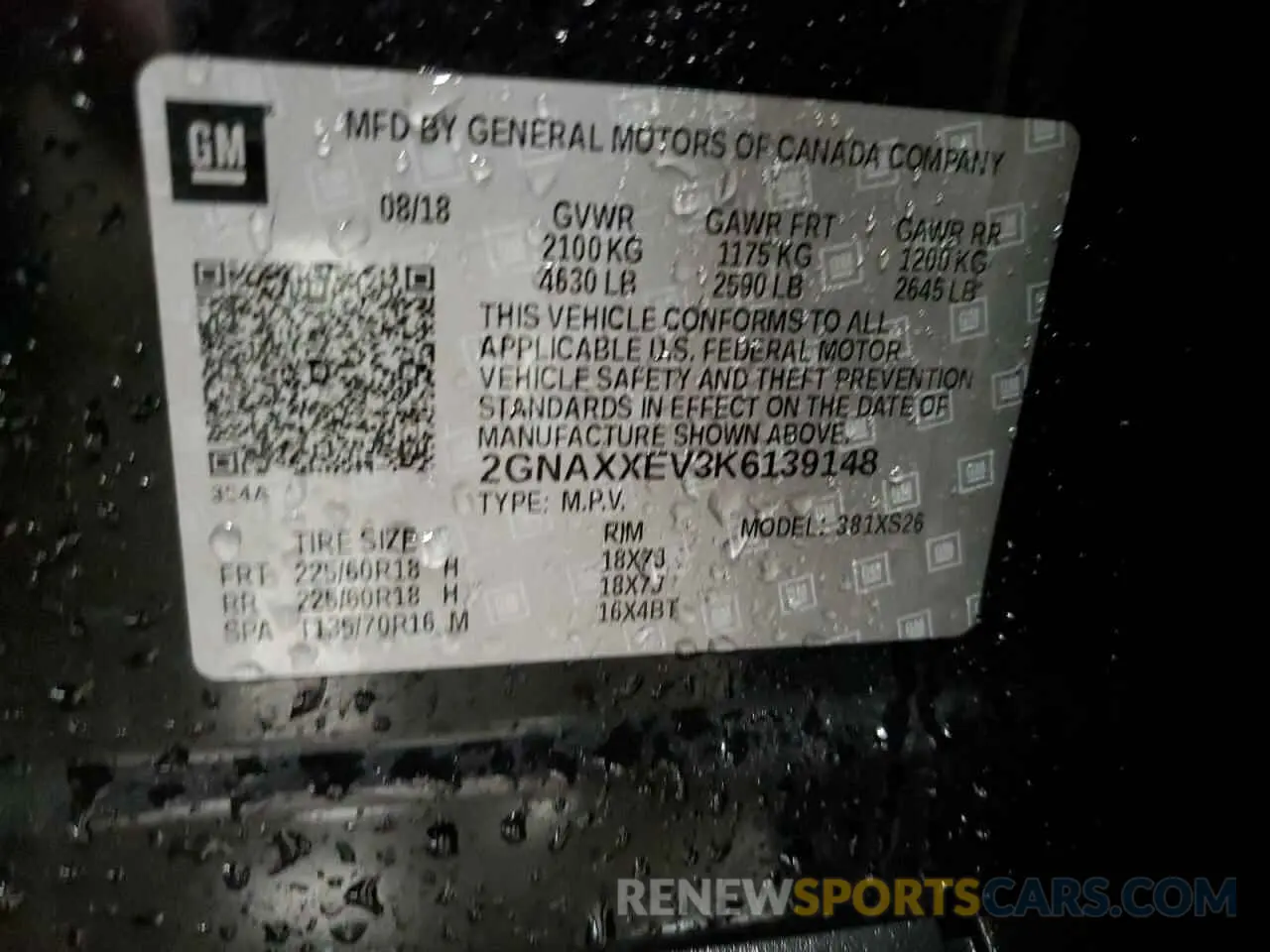 13 fotografías del automóvil dañado 2GNAXXEV3K6139148 CHEVROLET EQUINOX 2019