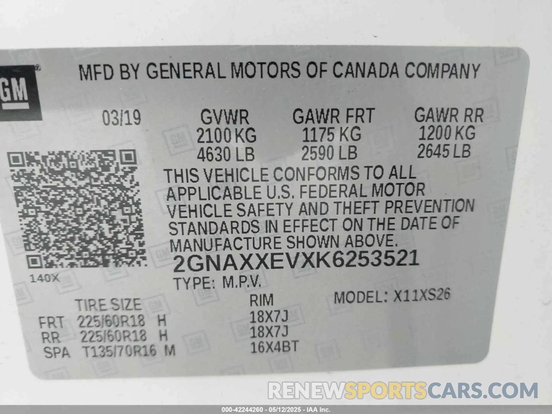 9 fotografías del automóvil dañado 2GNAXXEVXK6253521 CHEVROLET EQUINOX 2019