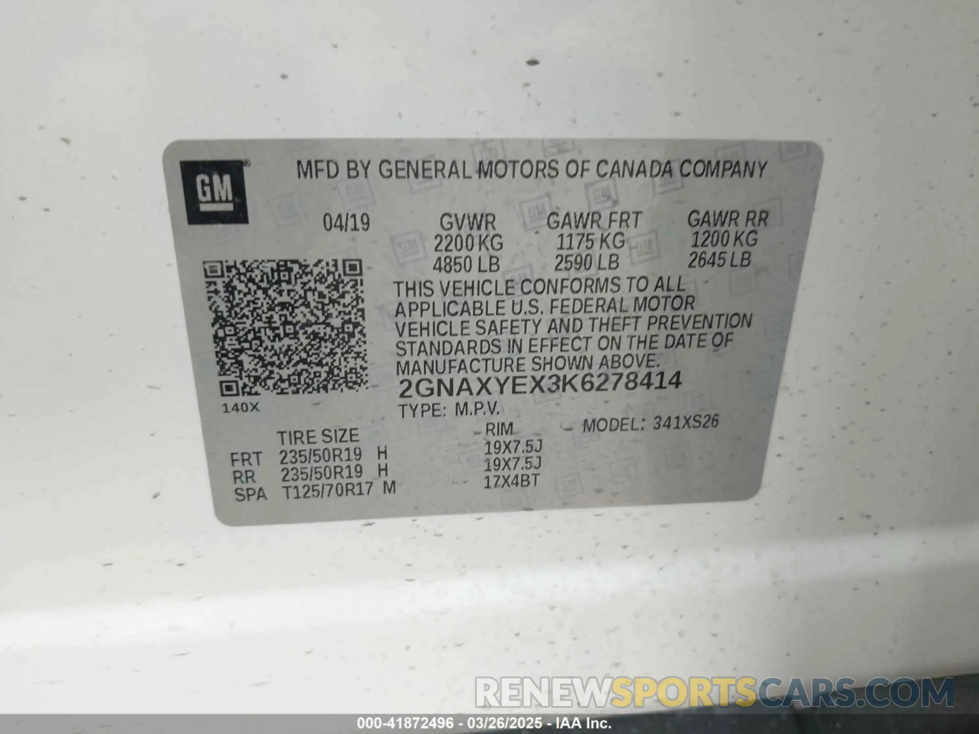 9 fotografías del automóvil dañado 2GNAXYEX3K6278414 CHEVROLET EQUINOX 2019
