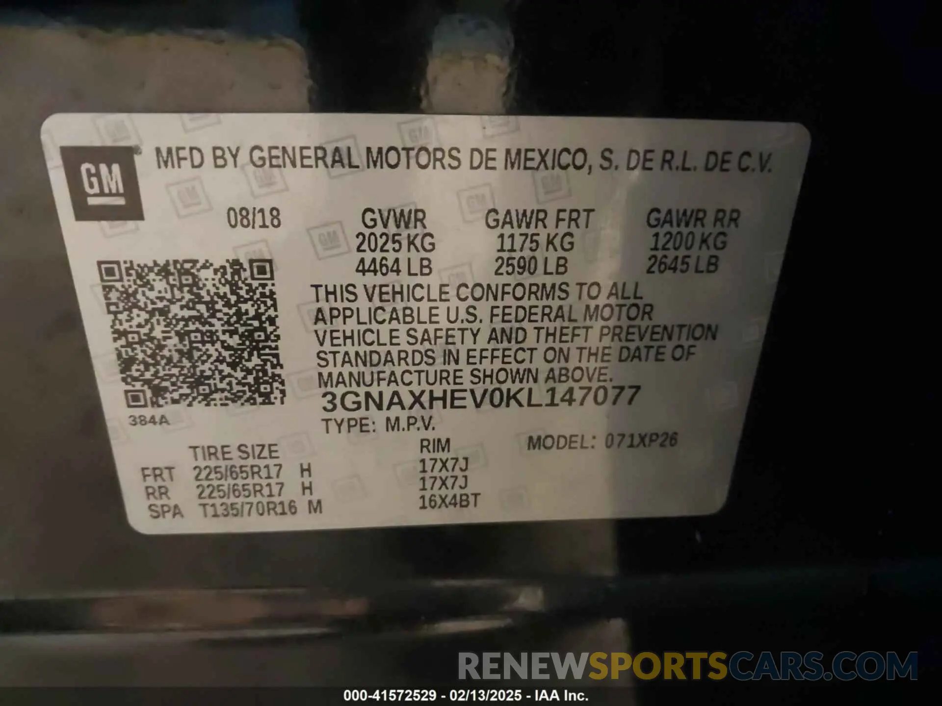 9 fotografías del automóvil dañado 3GNAXHEV0KL147077 CHEVROLET EQUINOX 2019