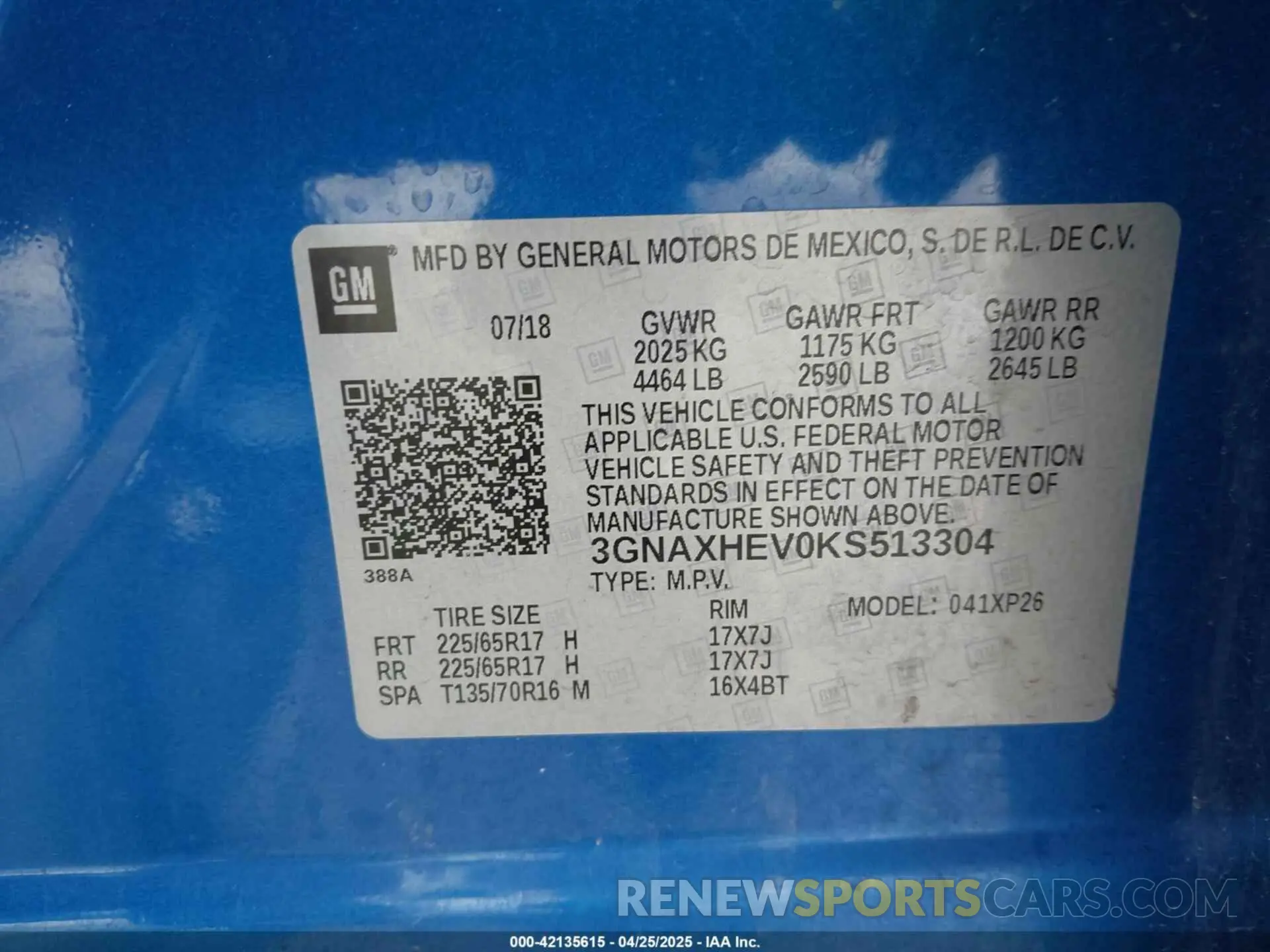 9 fotografías del automóvil dañado 3GNAXHEV0KS513304 CHEVROLET EQUINOX 2019