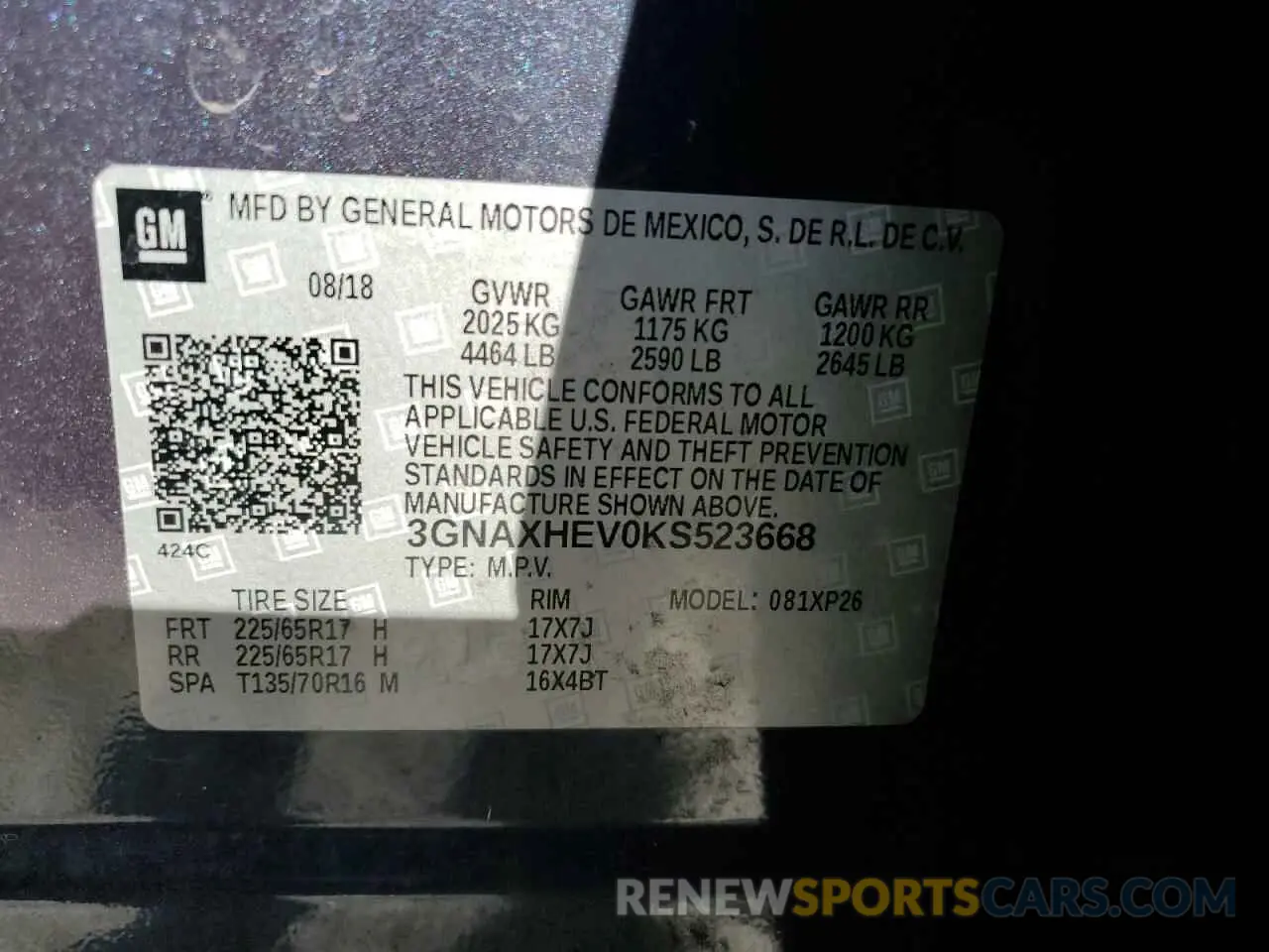13 fotografías del automóvil dañado 3GNAXHEV0KS523668 CHEVROLET EQUINOX 2019