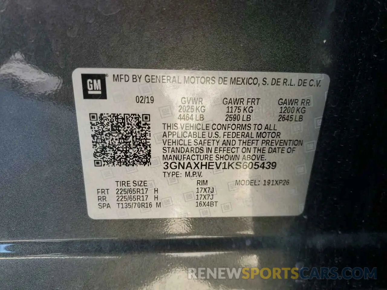 16 fotografías del automóvil dañado 3GNAXHEV1KS605439 CHEVROLET EQUINOX 2019