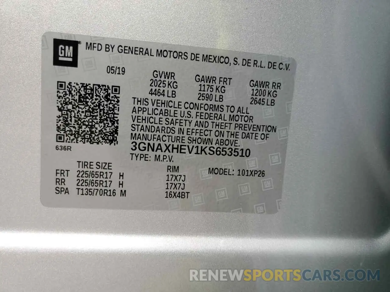 13 fotografías del automóvil dañado 3GNAXHEV1KS653510 CHEVROLET EQUINOX 2019