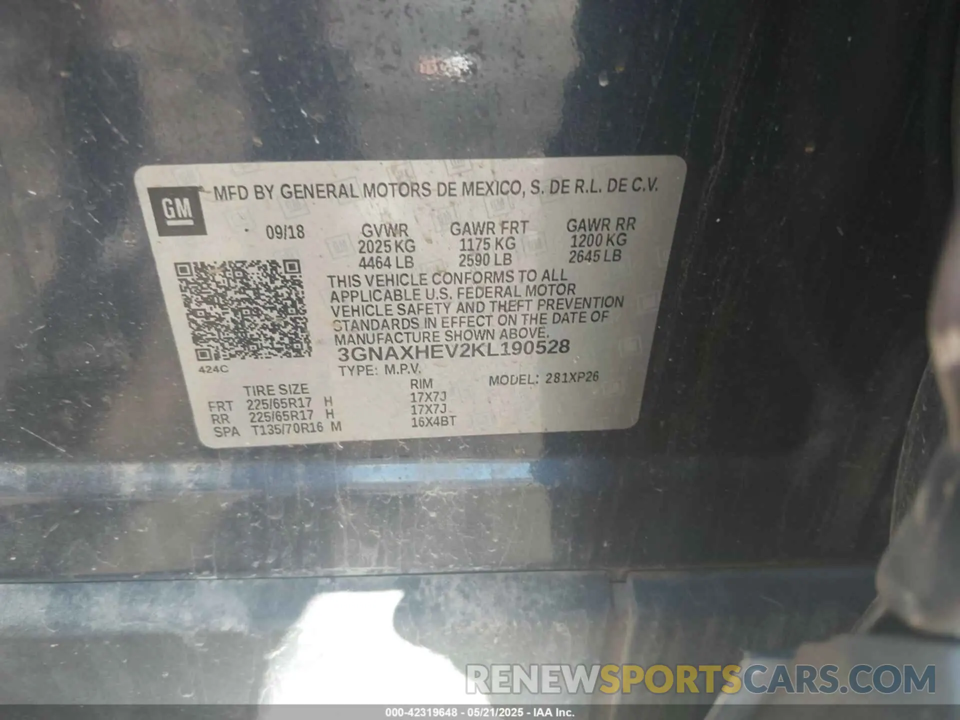 9 fotografías del automóvil dañado 3GNAXHEV2KL190528 CHEVROLET EQUINOX 2019