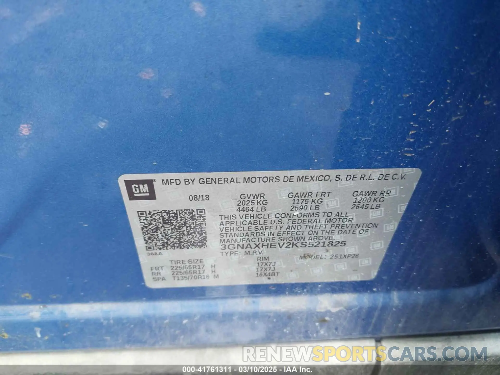 9 fotografías del automóvil dañado 3GNAXHEV2KS521825 CHEVROLET EQUINOX 2019