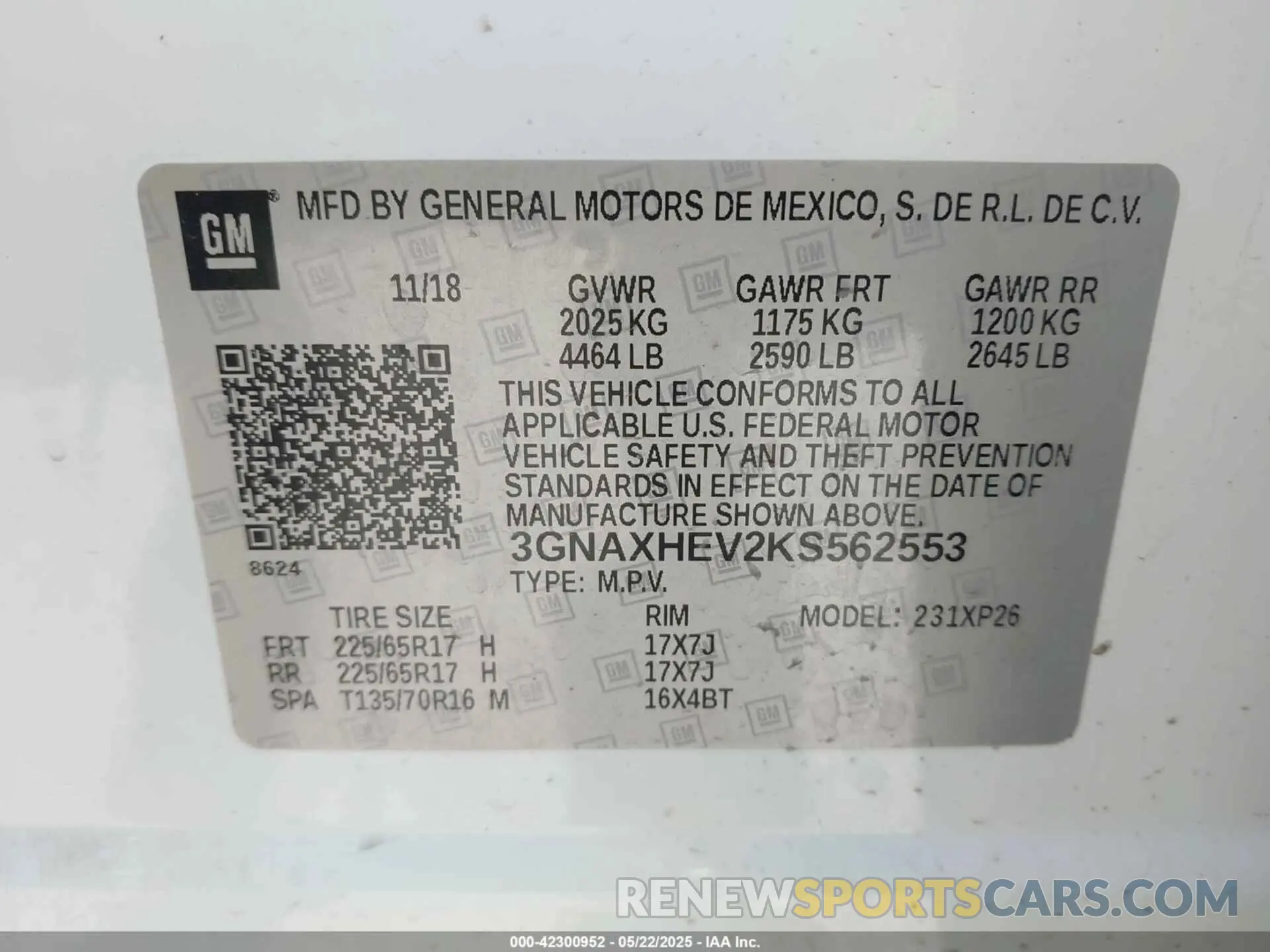 9 fotografías del automóvil dañado 3GNAXHEV2KS562553 CHEVROLET EQUINOX 2019