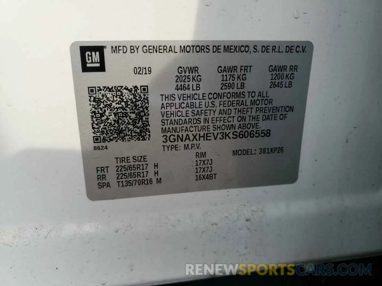 15 fotografías del automóvil dañado 3GNAXHEV3KS606558 CHEVROLET EQUINOX 2019