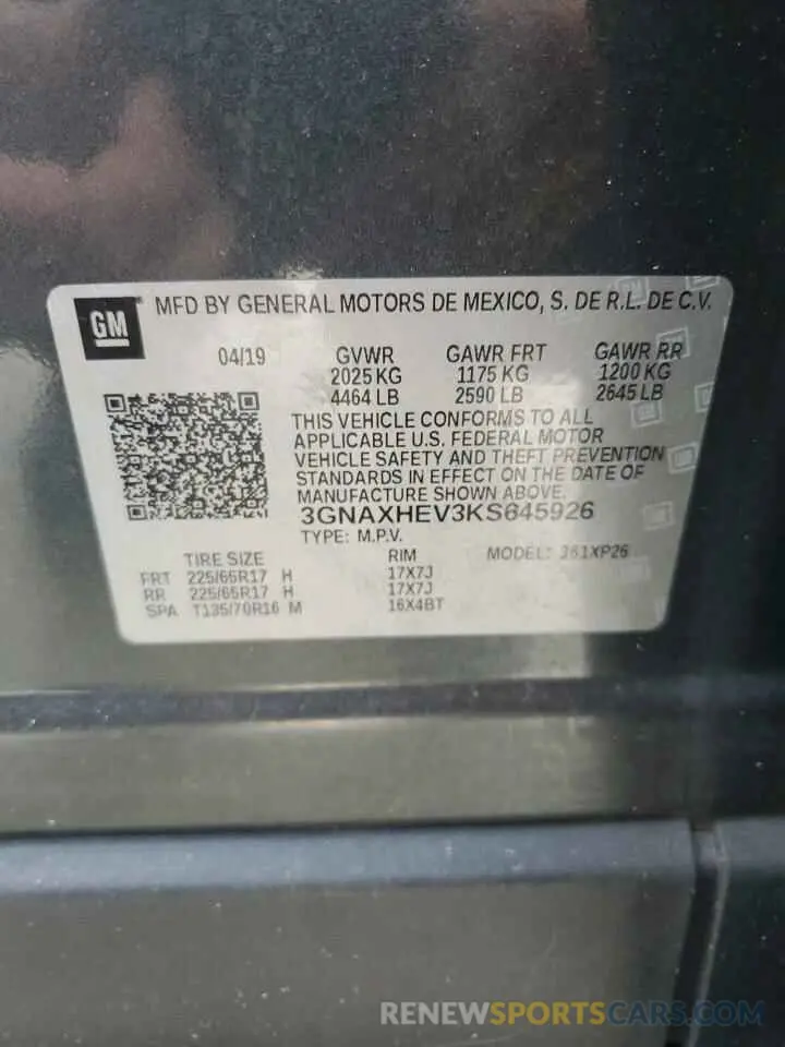 12 fotografías del automóvil dañado 3GNAXHEV3KS645926 CHEVROLET EQUINOX 2019