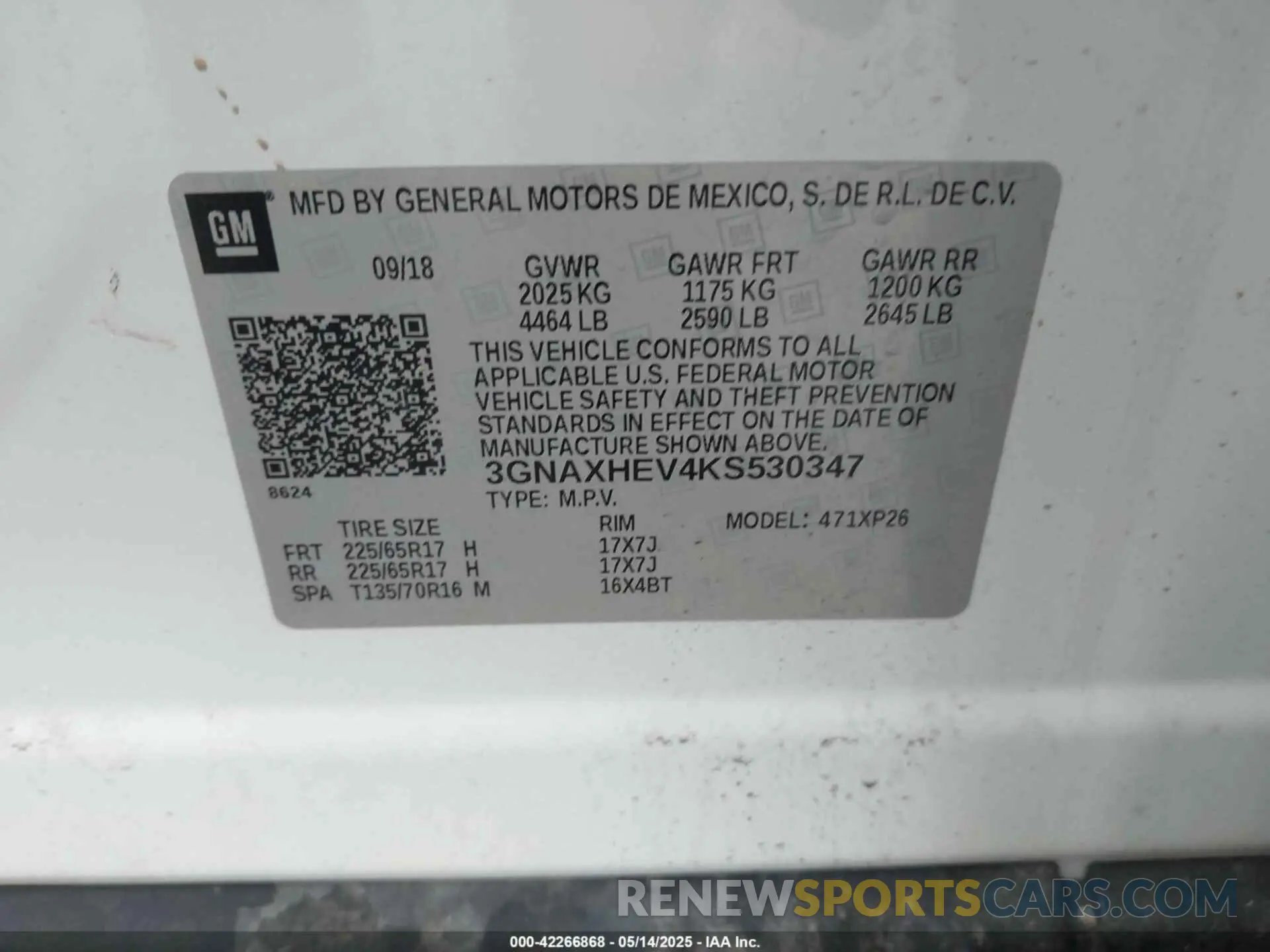 9 fotografías del automóvil dañado 3GNAXHEV4KS530347 CHEVROLET EQUINOX 2019