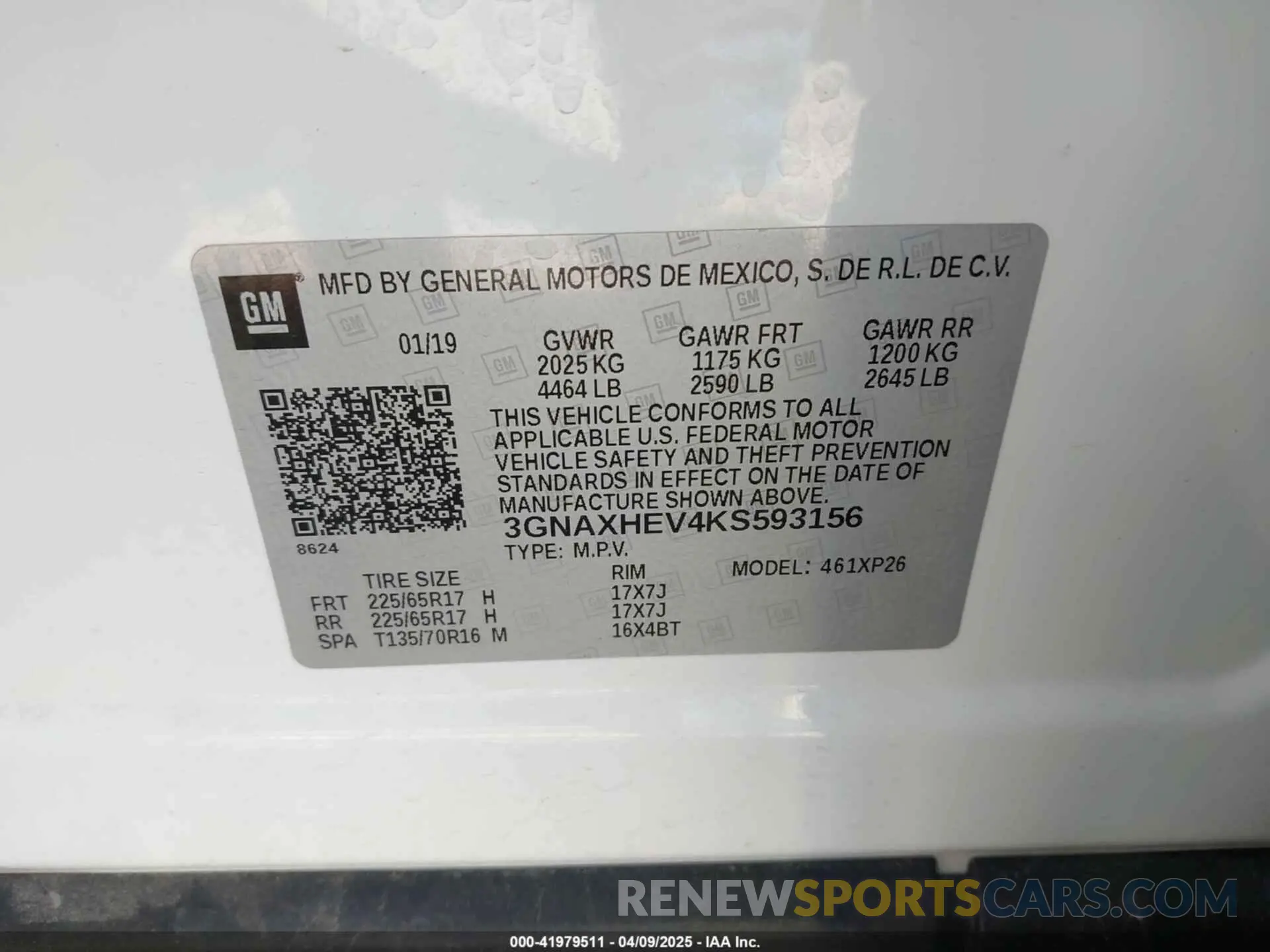 9 fotografías del automóvil dañado 3GNAXHEV4KS593156 CHEVROLET EQUINOX 2019
