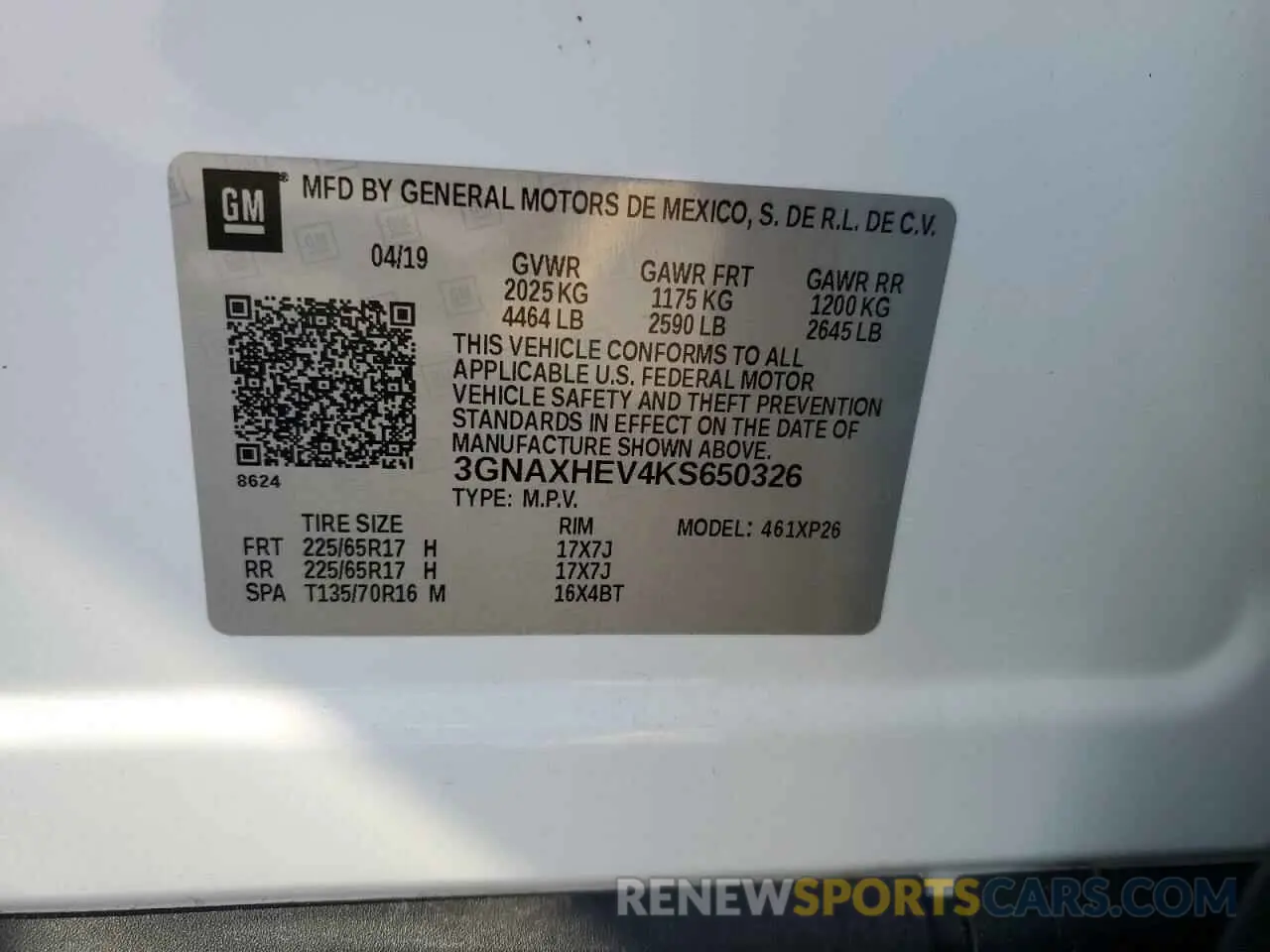 15 fotografías del automóvil dañado 3GNAXHEV4KS650326 CHEVROLET EQUINOX 2019