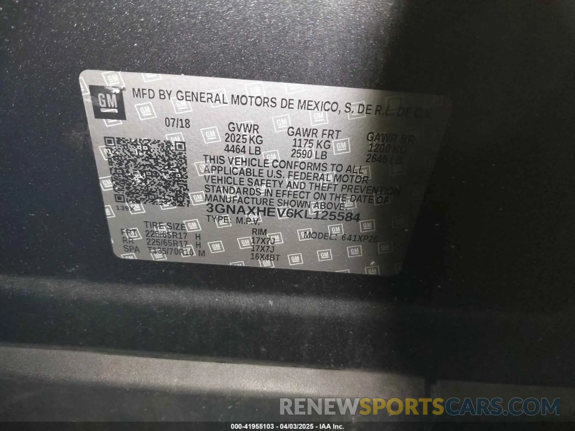 9 fotografías del automóvil dañado 3GNAXHEV6KL125584 CHEVROLET EQUINOX 2019