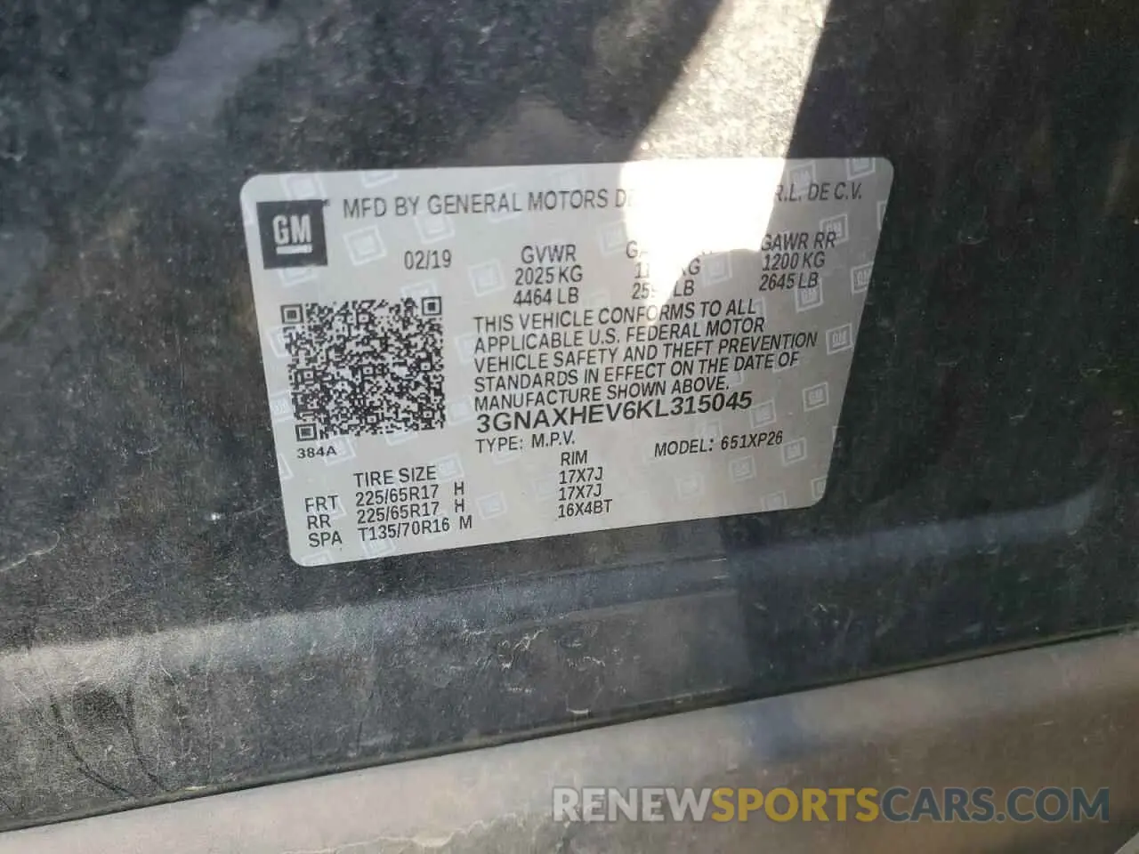 13 fotografías del automóvil dañado 3GNAXHEV6KL315045 CHEVROLET EQUINOX 2019