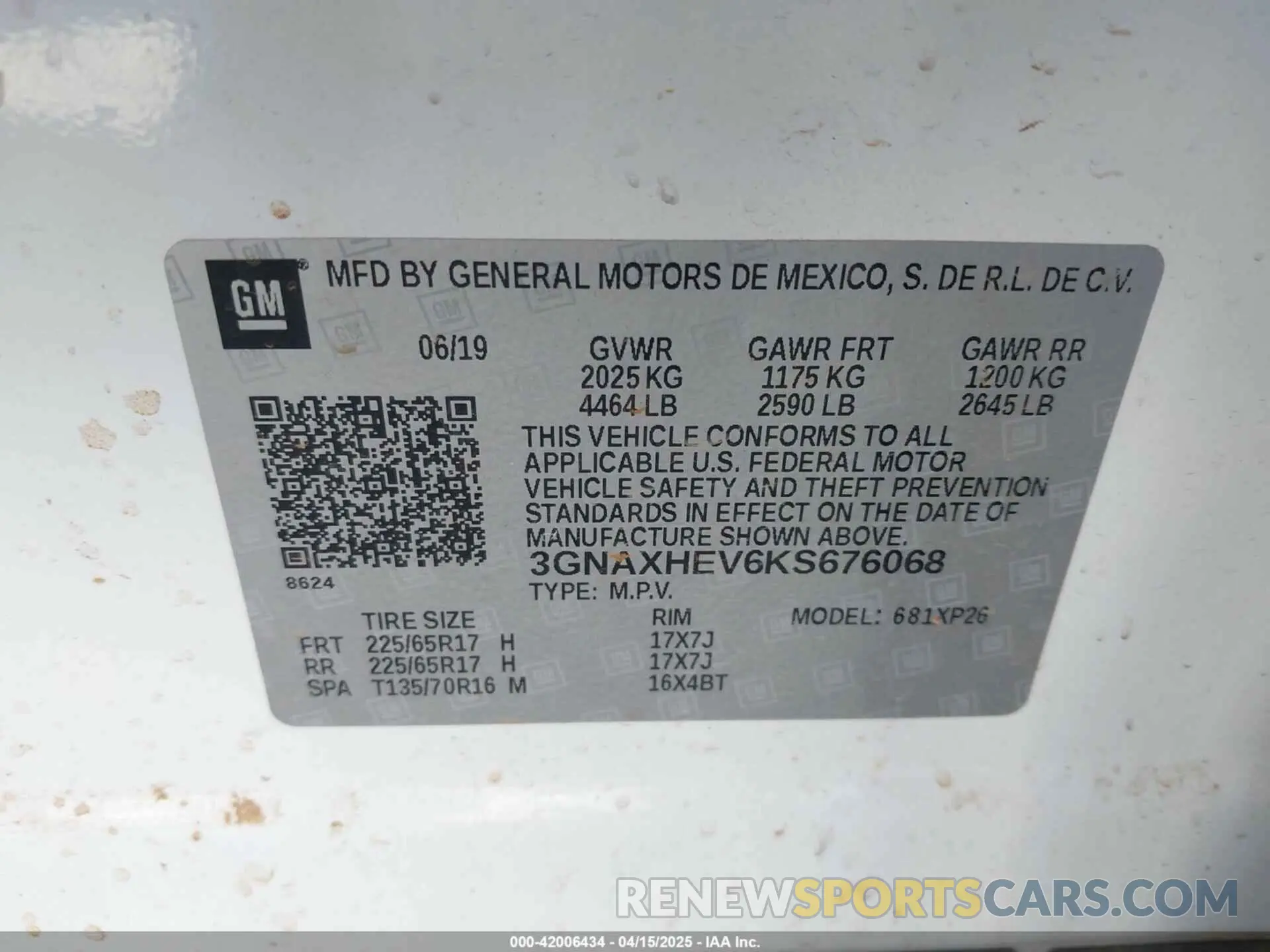 9 fotografías del automóvil dañado 3GNAXHEV6KS676068 CHEVROLET EQUINOX 2019