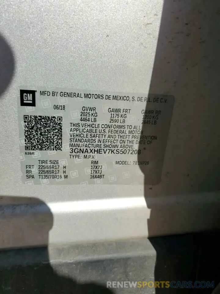 13 fotografías del automóvil dañado 3GNAXHEV7KS507208 CHEVROLET EQUINOX 2019