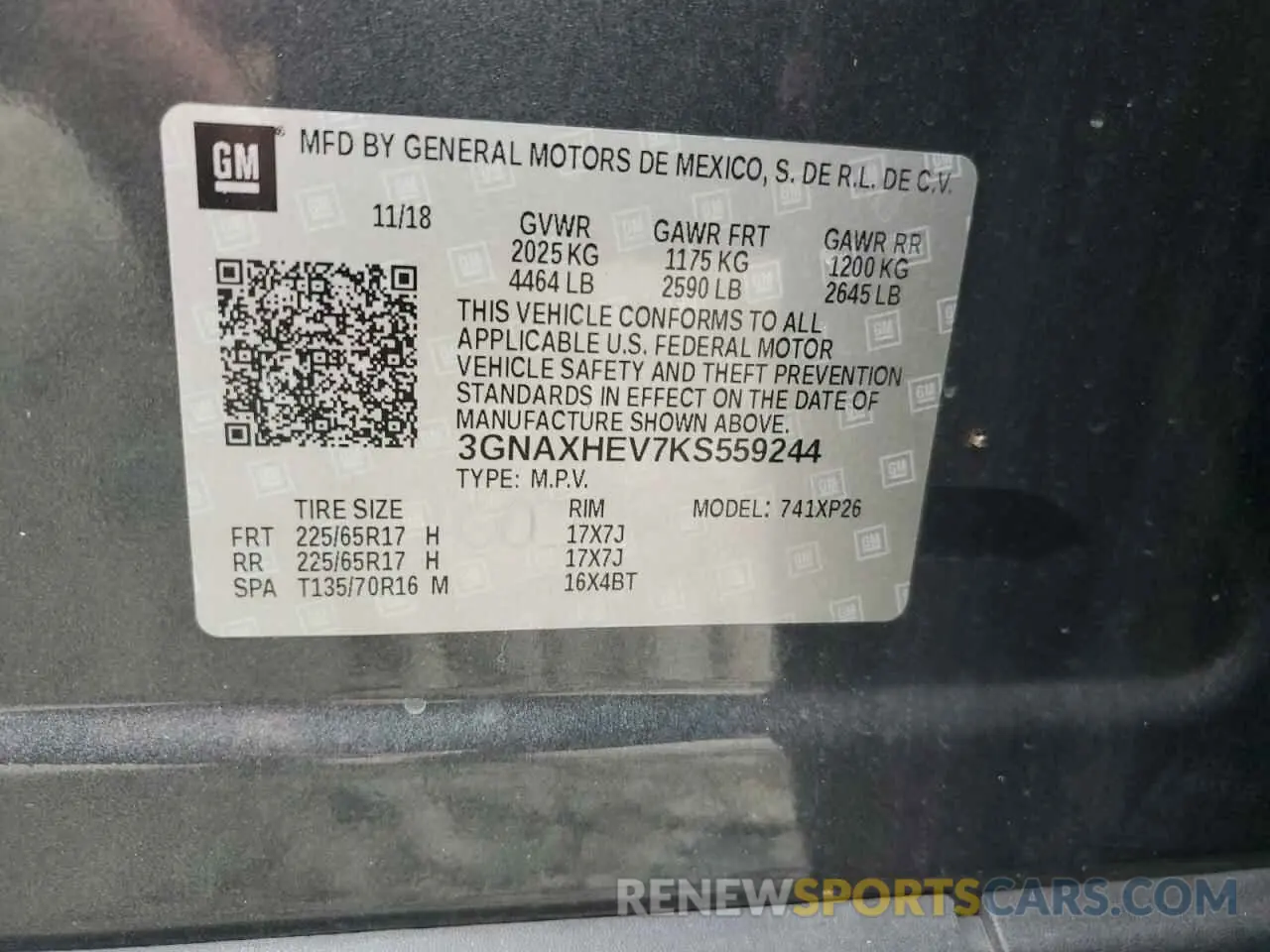 13 fotografías del automóvil dañado 3GNAXHEV7KS559244 CHEVROLET EQUINOX 2019