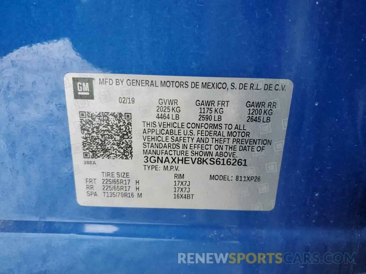 15 fotografías del automóvil dañado 3GNAXHEV8KS616261 CHEVROLET EQUINOX 2019