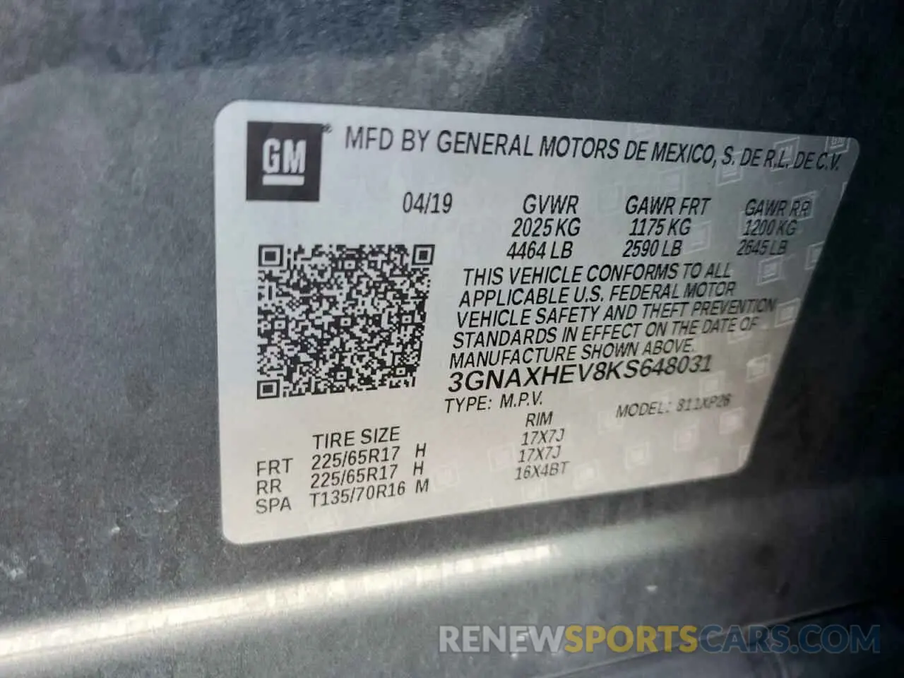 15 fotografías del automóvil dañado 3GNAXHEV8KS648031 CHEVROLET EQUINOX 2019