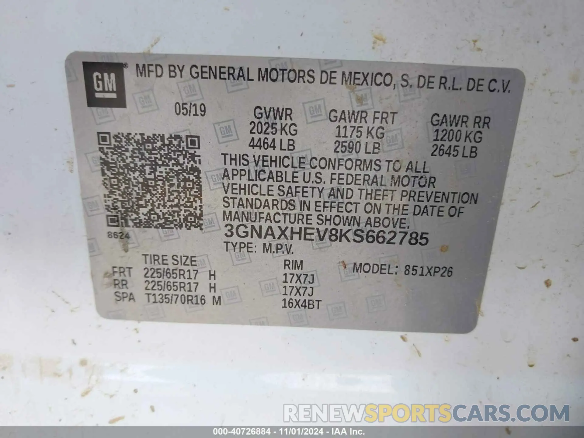 9 fotografías del automóvil dañado 3GNAXHEV8KS662785 CHEVROLET EQUINOX 2019