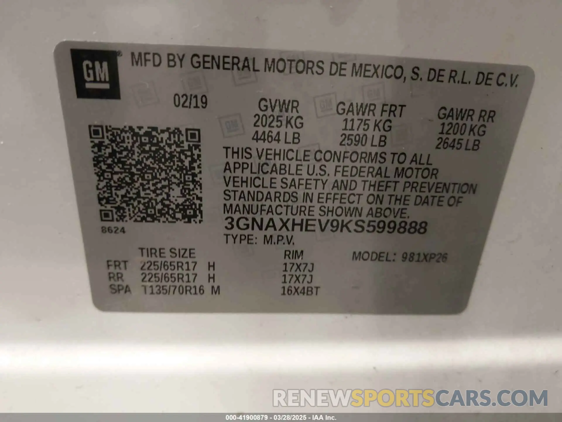 9 fotografías del automóvil dañado 3GNAXHEV9KS599888 CHEVROLET EQUINOX 2019