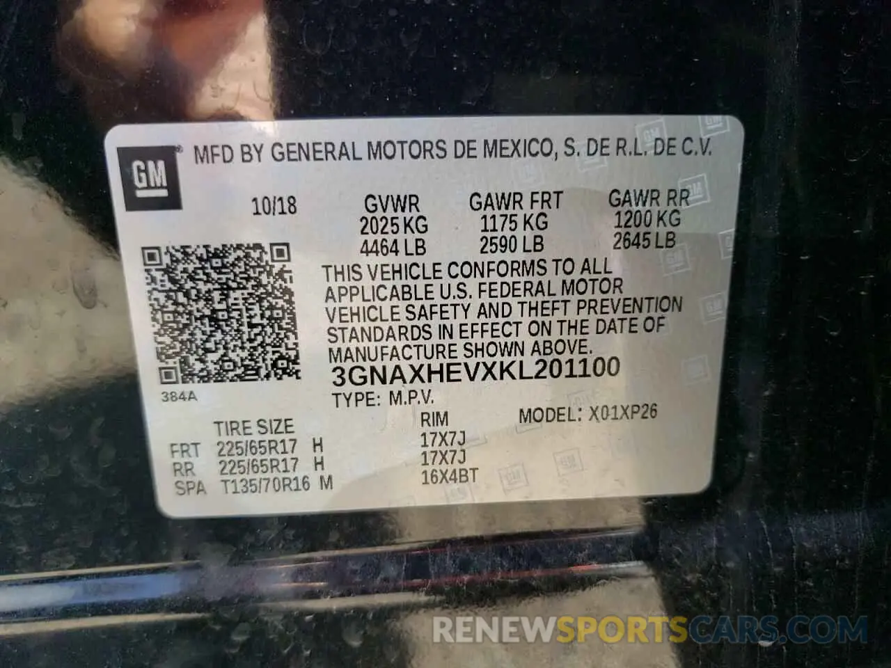 10 fotografías del automóvil dañado 3GNAXHEVXKL201100 CHEVROLET EQUINOX 2019