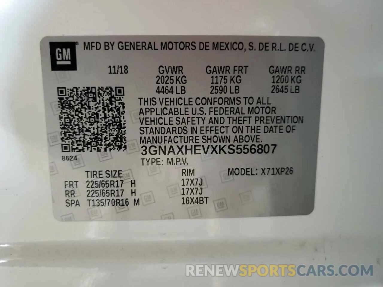 12 fotografías del automóvil dañado 3GNAXHEVXKS556807 CHEVROLET EQUINOX 2019