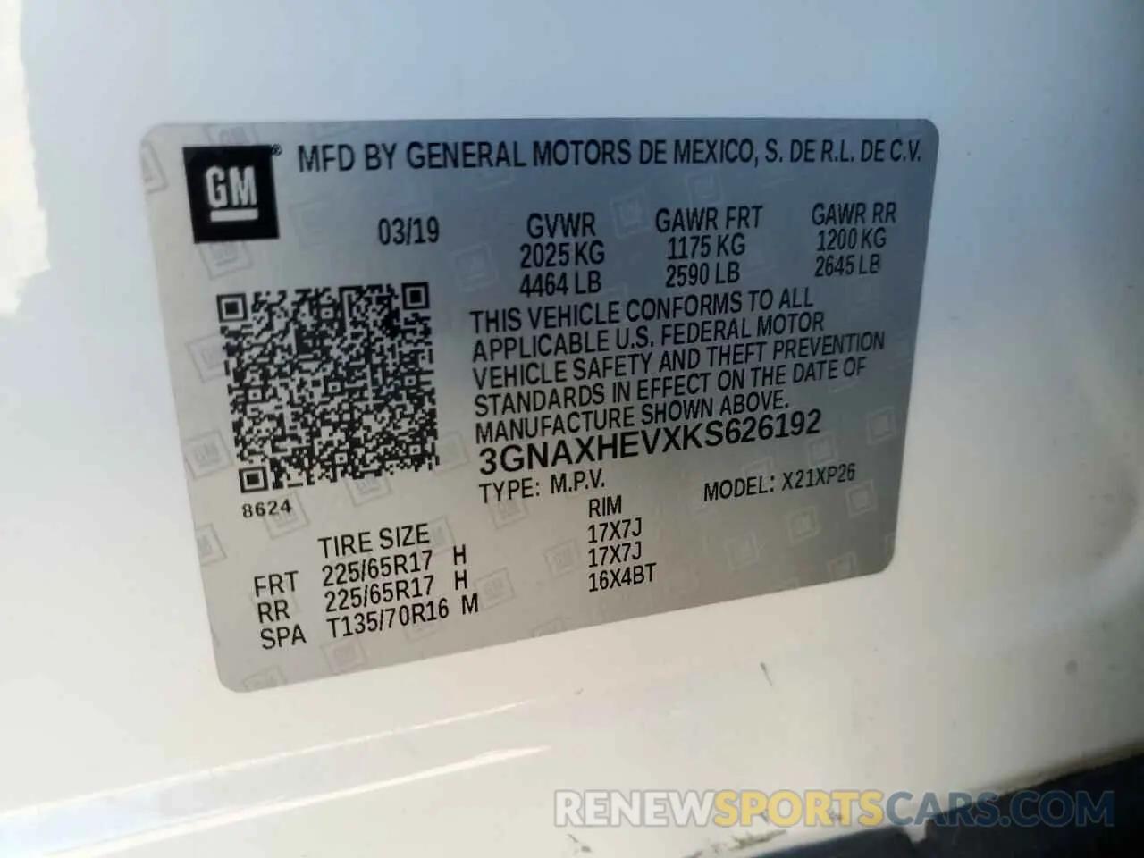 12 fotografías del automóvil dañado 3GNAXHEVXKS626192 CHEVROLET EQUINOX 2019