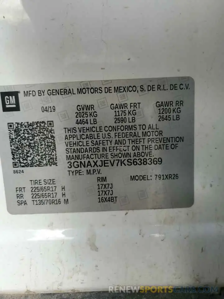 13 fotografías del automóvil dañado 3GNAXJEV7KS638369 CHEVROLET EQUINOX 2019