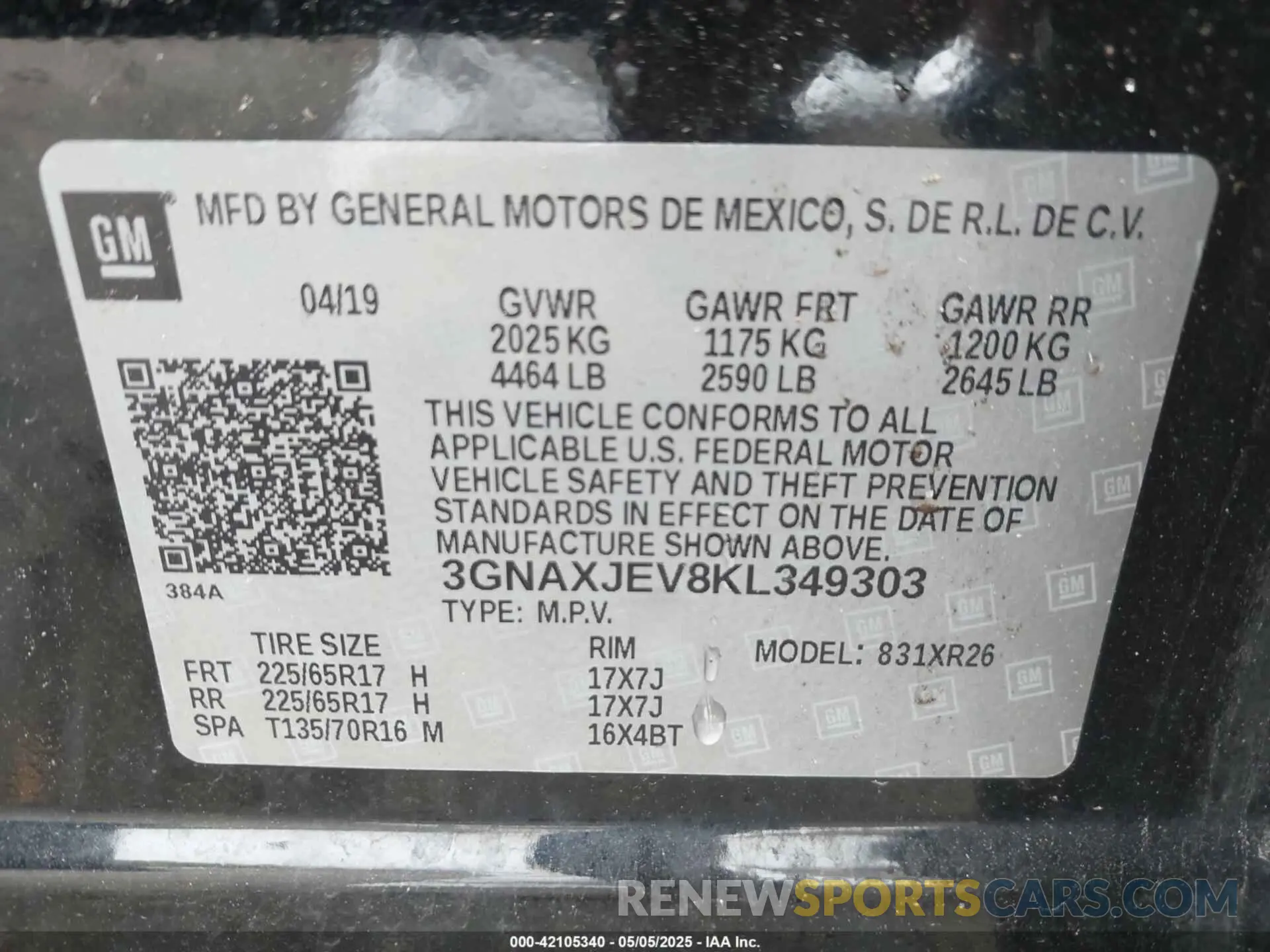 9 fotografías del automóvil dañado 3GNAXJEV8KL349303 CHEVROLET EQUINOX 2019