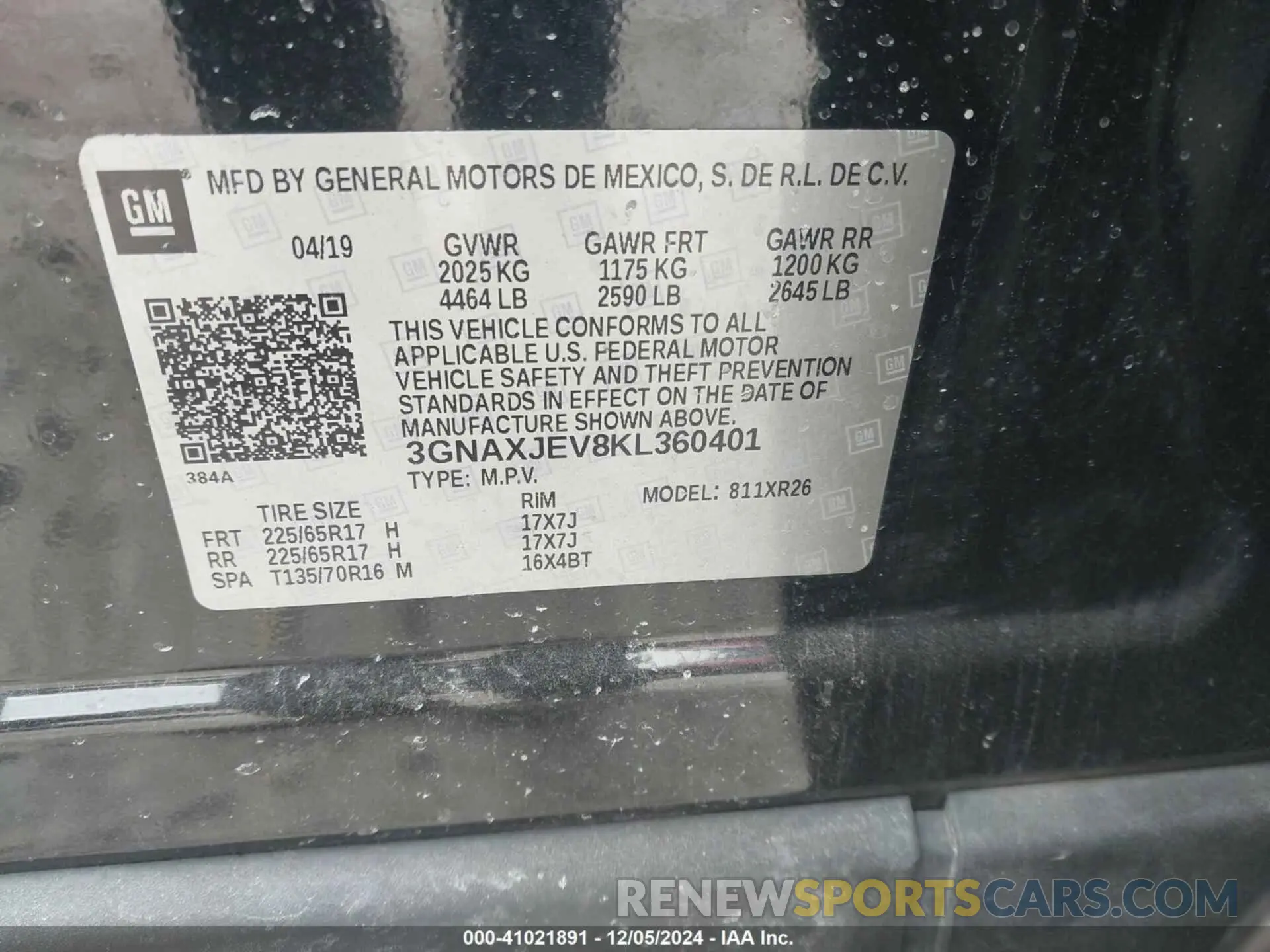 9 fotografías del automóvil dañado 3GNAXJEV8KL360401 CHEVROLET EQUINOX 2019