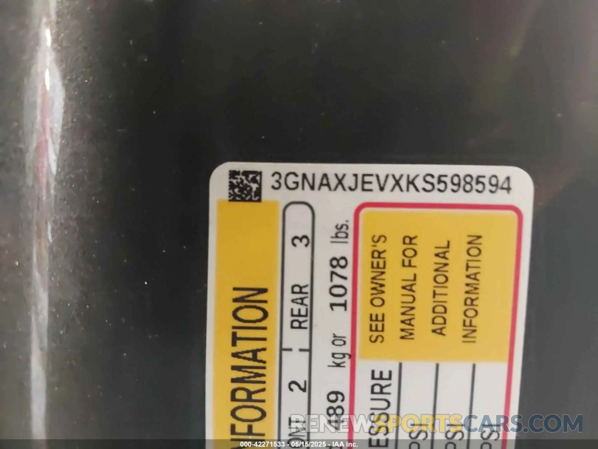 9 fotografías del automóvil dañado 3GNAXJEVXKS598594 CHEVROLET EQUINOX 2019