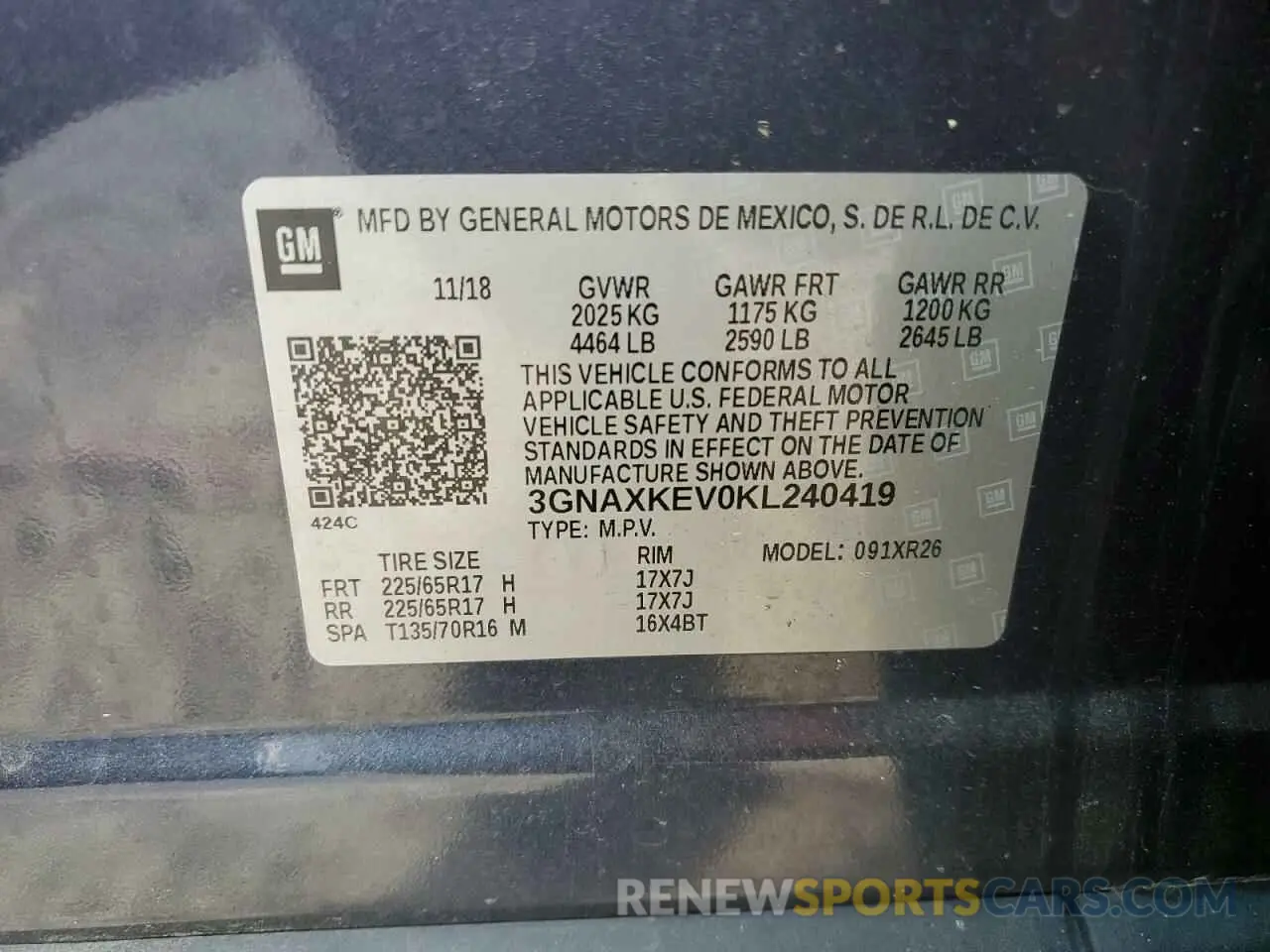 16 fotografías del automóvil dañado 3GNAXKEV0KL240419 CHEVROLET EQUINOX 2019