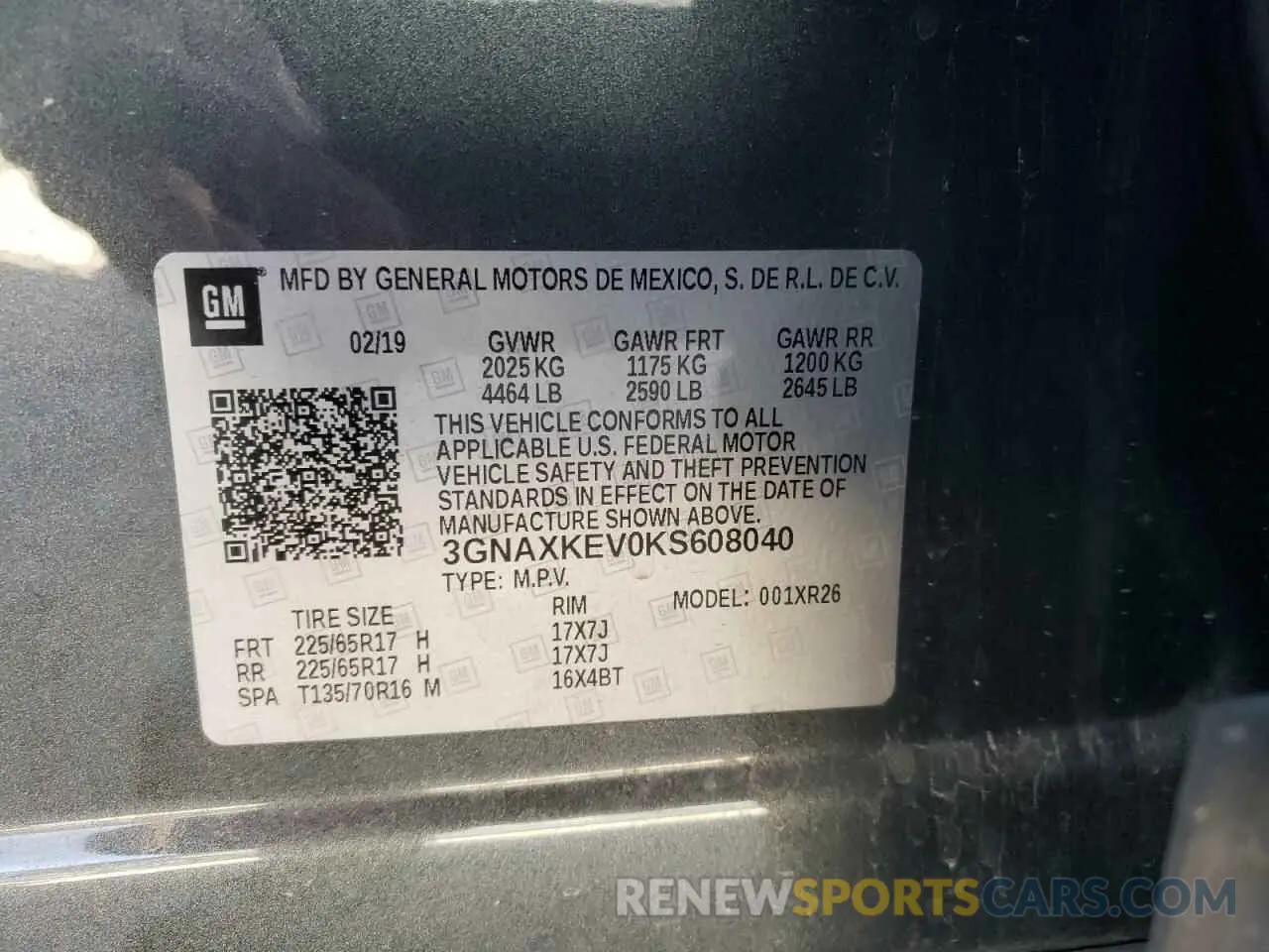 13 fotografías del automóvil dañado 3GNAXKEV0KS608040 CHEVROLET EQUINOX 2019