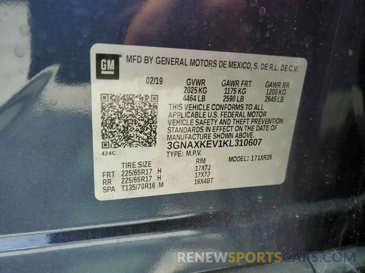 14 fotografías del automóvil dañado 3GNAXKEV1KL310607 CHEVROLET EQUINOX 2019
