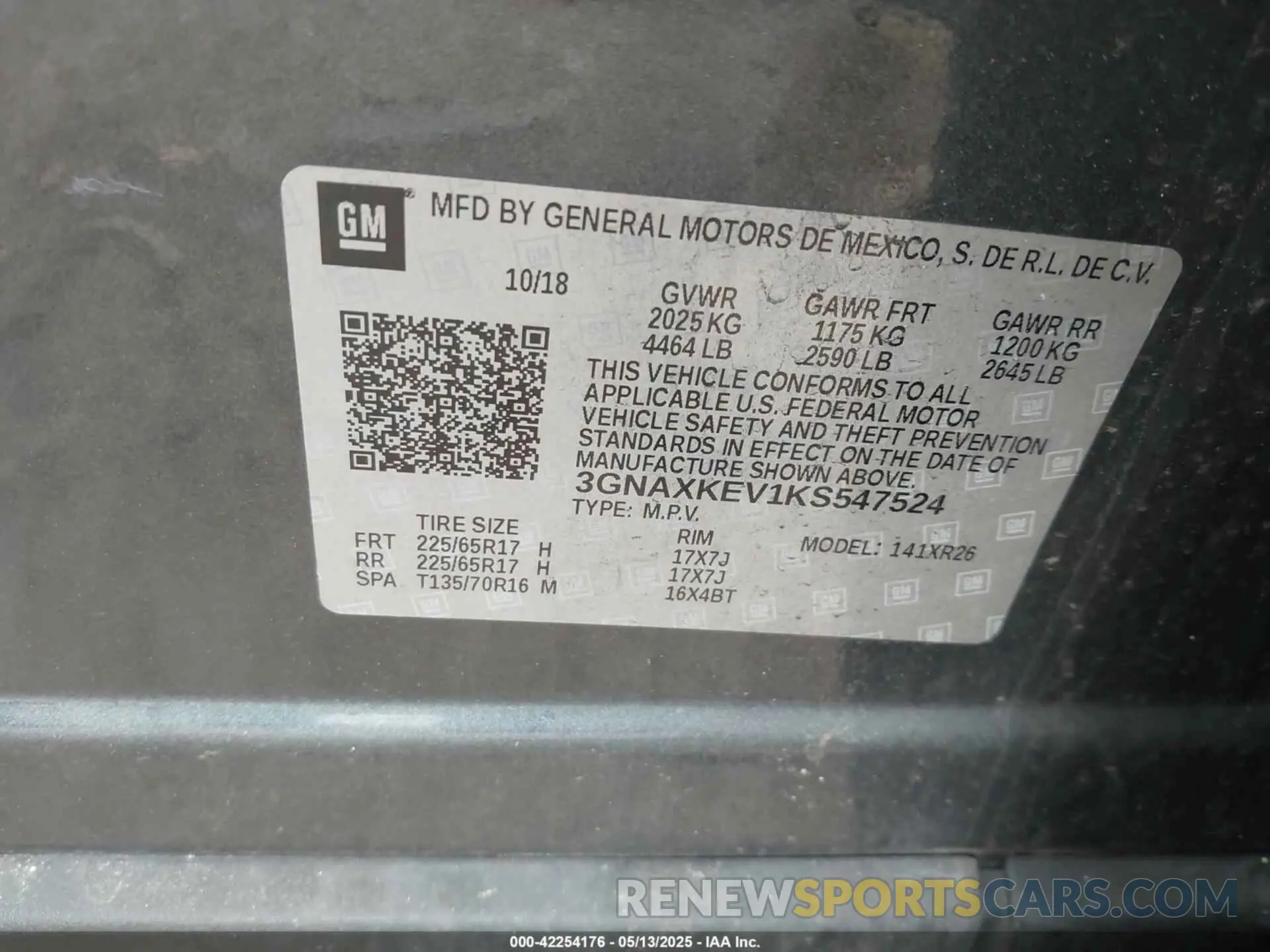 9 fotografías del automóvil dañado 3GNAXKEV1KS547524 CHEVROLET EQUINOX 2019
