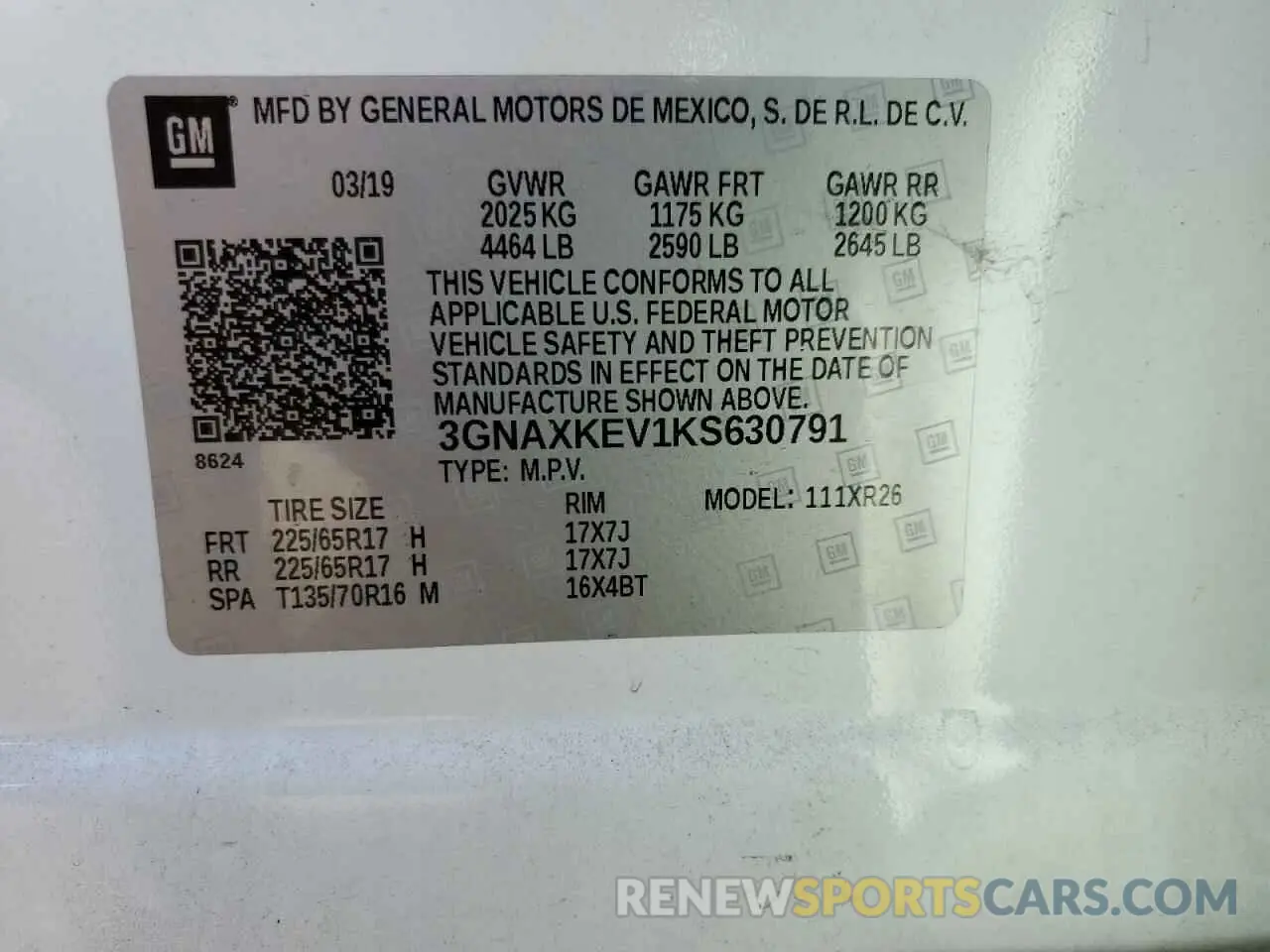 13 fotografías del automóvil dañado 3GNAXKEV1KS630791 CHEVROLET EQUINOX 2019