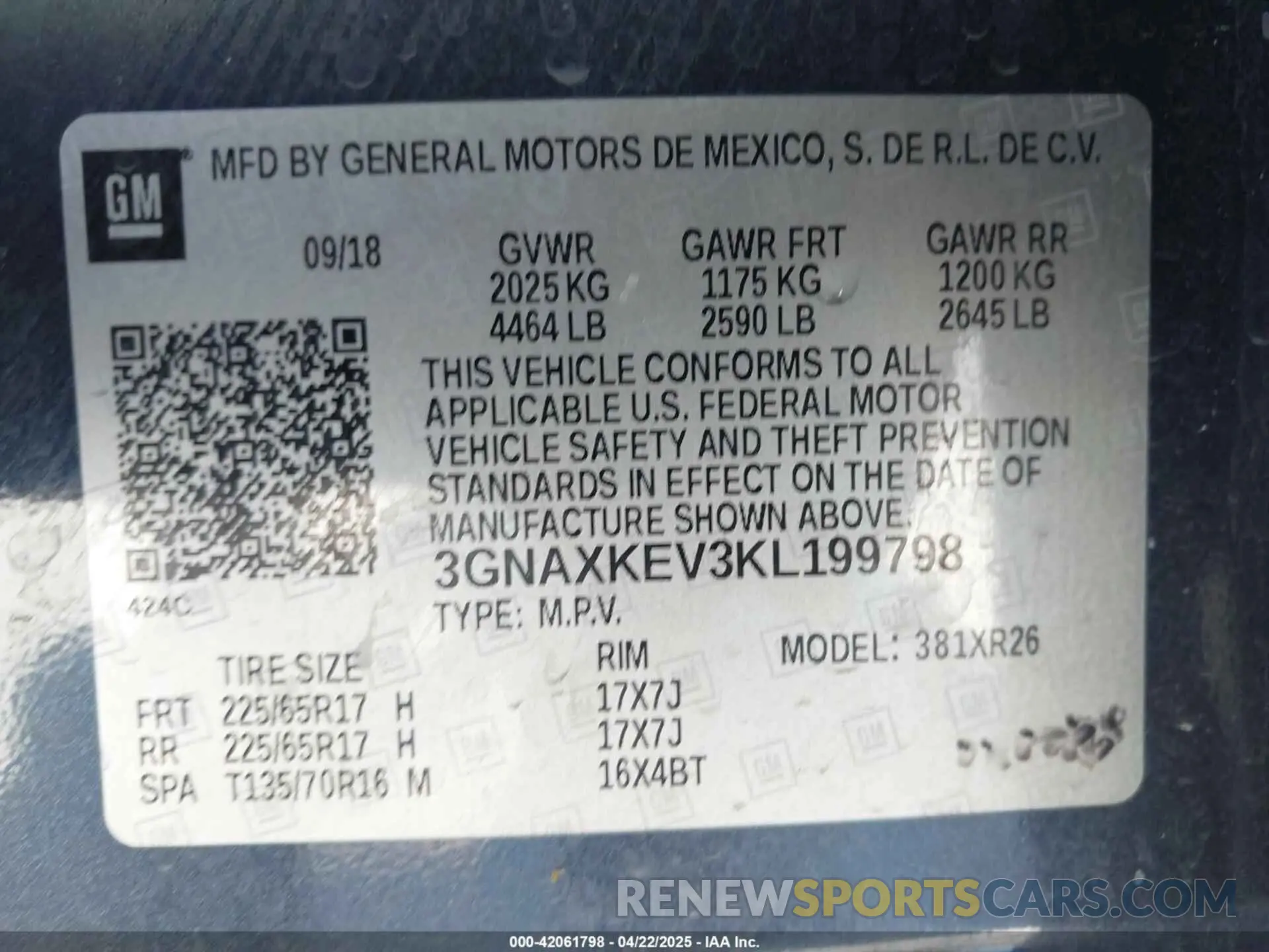 9 fotografías del automóvil dañado 3GNAXKEV3KL199798 CHEVROLET EQUINOX 2019