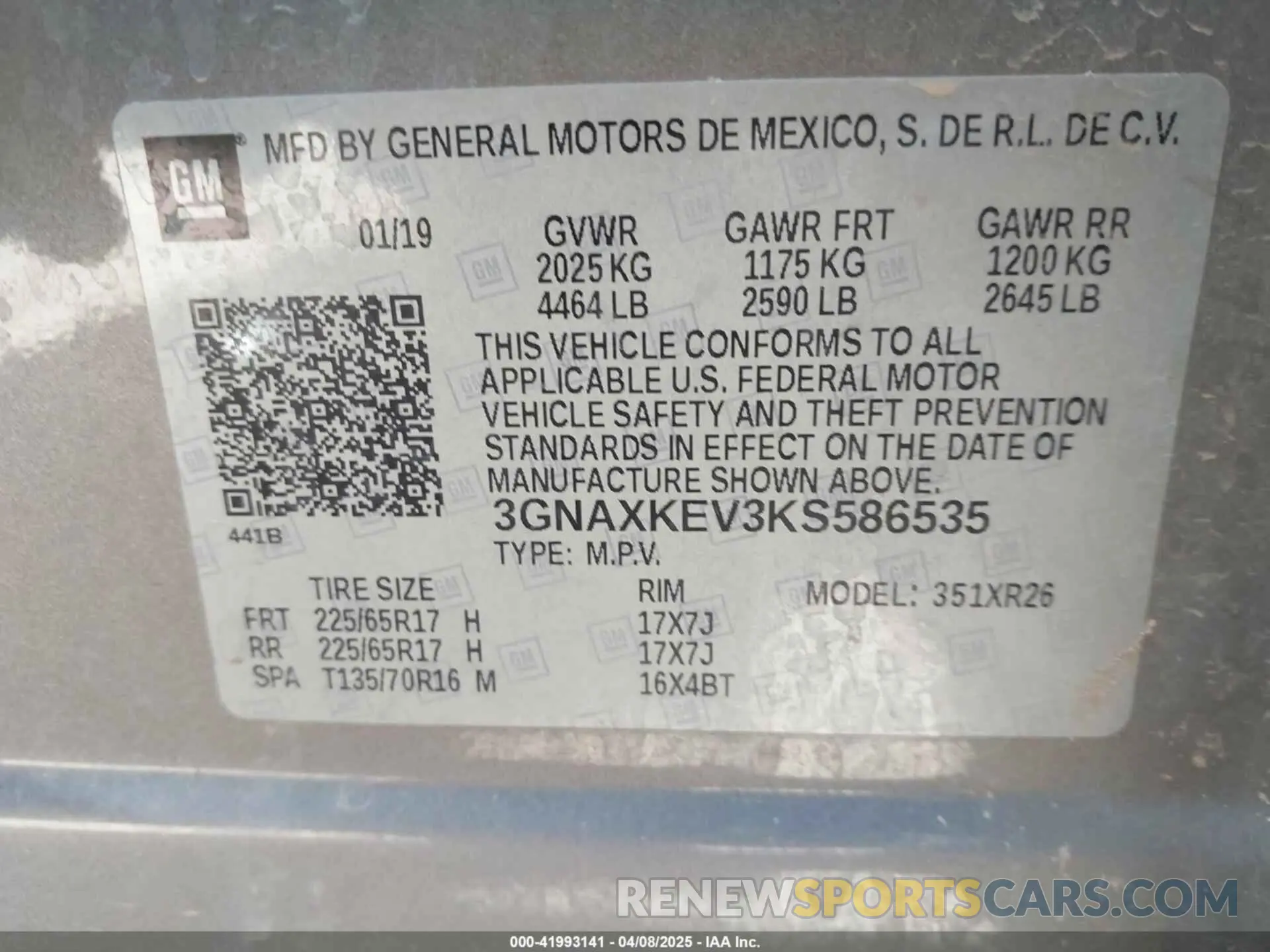 9 fotografías del automóvil dañado 3GNAXKEV3KS586535 CHEVROLET EQUINOX 2019