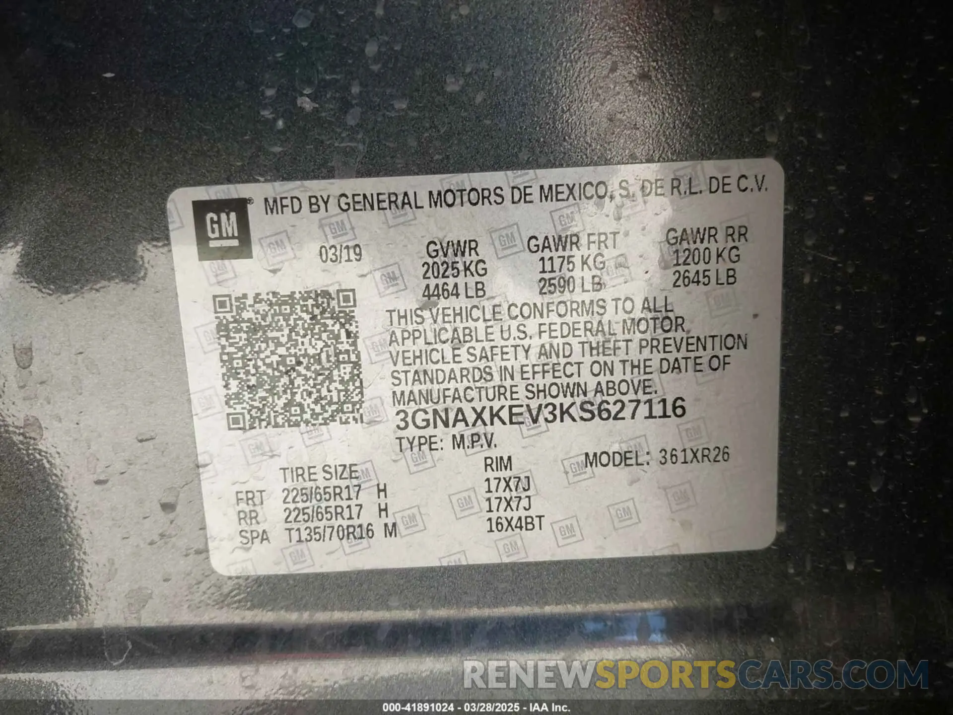 9 fotografías del automóvil dañado 3GNAXKEV3KS627116 CHEVROLET EQUINOX 2019