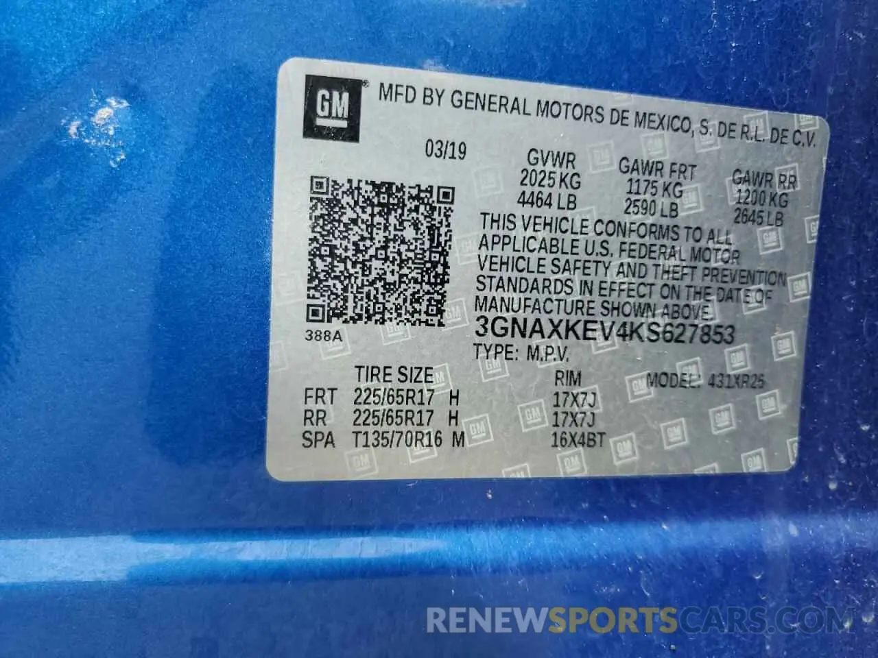 13 fotografías del automóvil dañado 3GNAXKEV4KS627853 CHEVROLET EQUINOX 2019