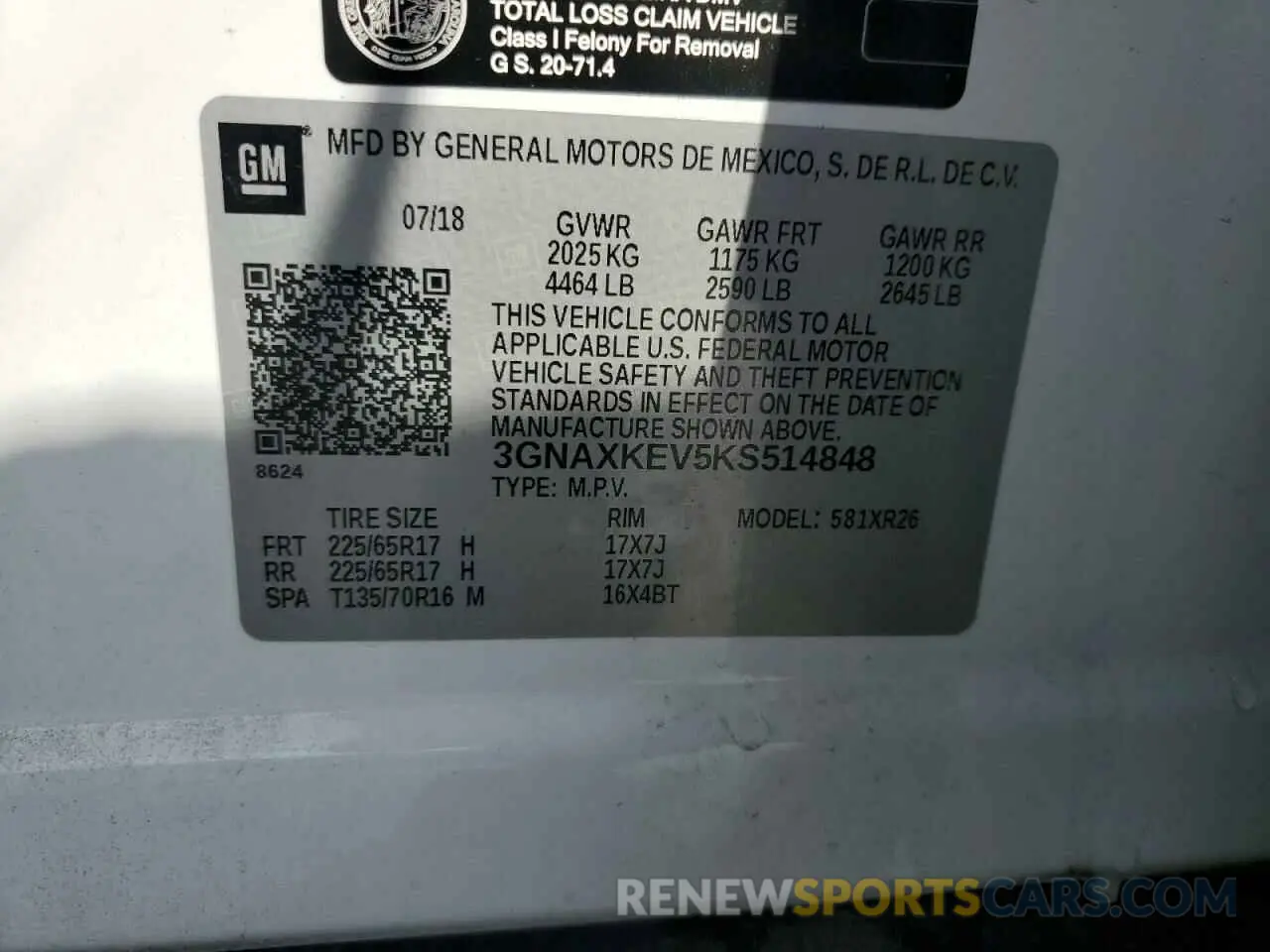 13 fotografías del automóvil dañado 3GNAXKEV5KS514848 CHEVROLET EQUINOX 2019