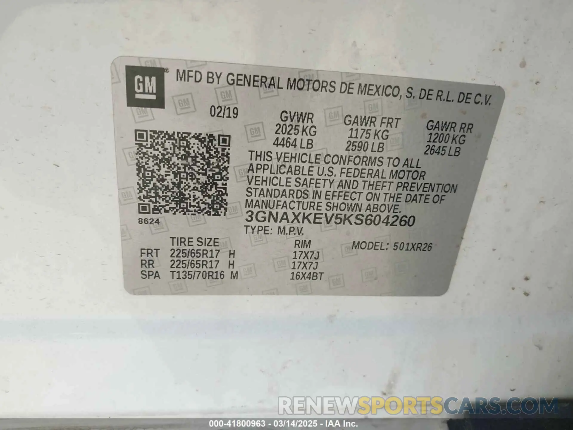 9 fotografías del automóvil dañado 3GNAXKEV5KS604260 CHEVROLET EQUINOX 2019
