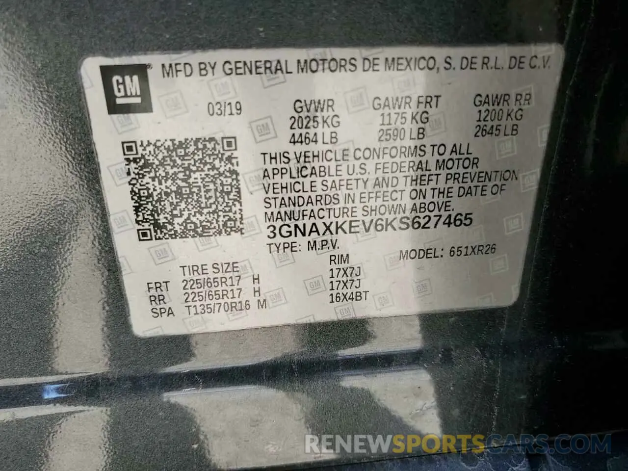 12 fotografías del automóvil dañado 3GNAXKEV6KS627465 CHEVROLET EQUINOX 2019