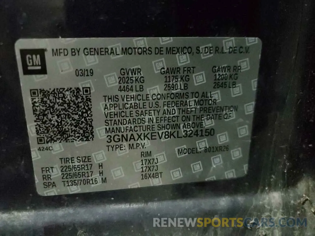 13 fotografías del automóvil dañado 3GNAXKEV8KL324150 CHEVROLET EQUINOX 2019